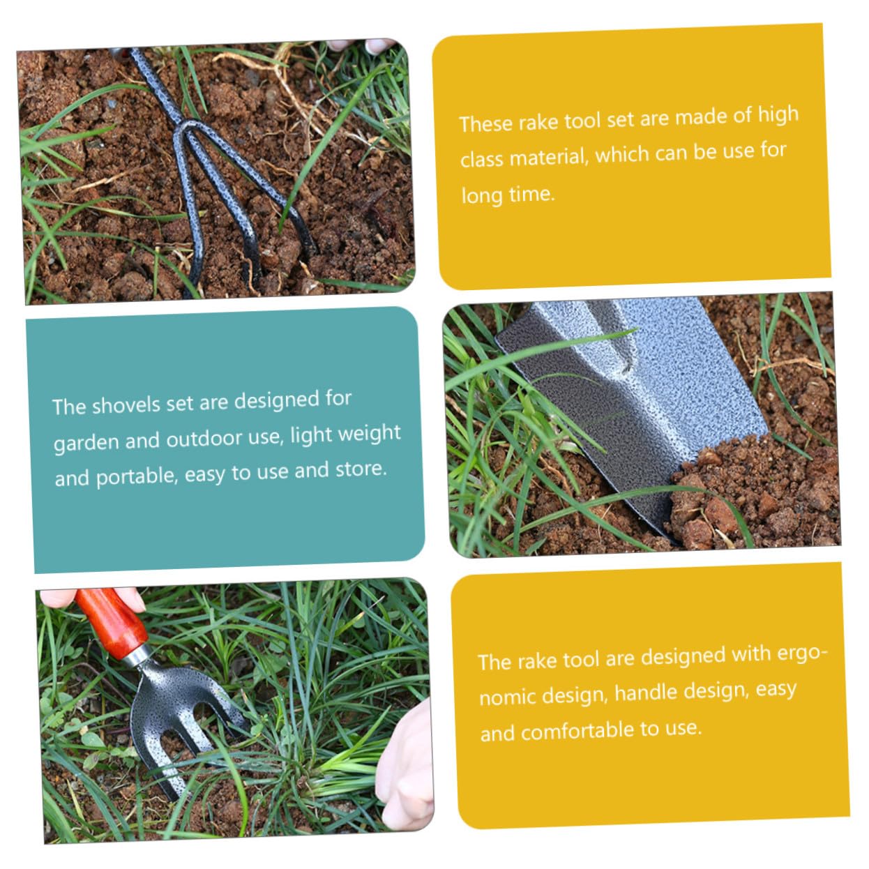 Toyvian Kit Outils de Jardinage Pelle et Râteau Ergonomiques Léger en Acier Inoxydable et Entretien Facile pour Jardin Extérieur, pour Débutants
