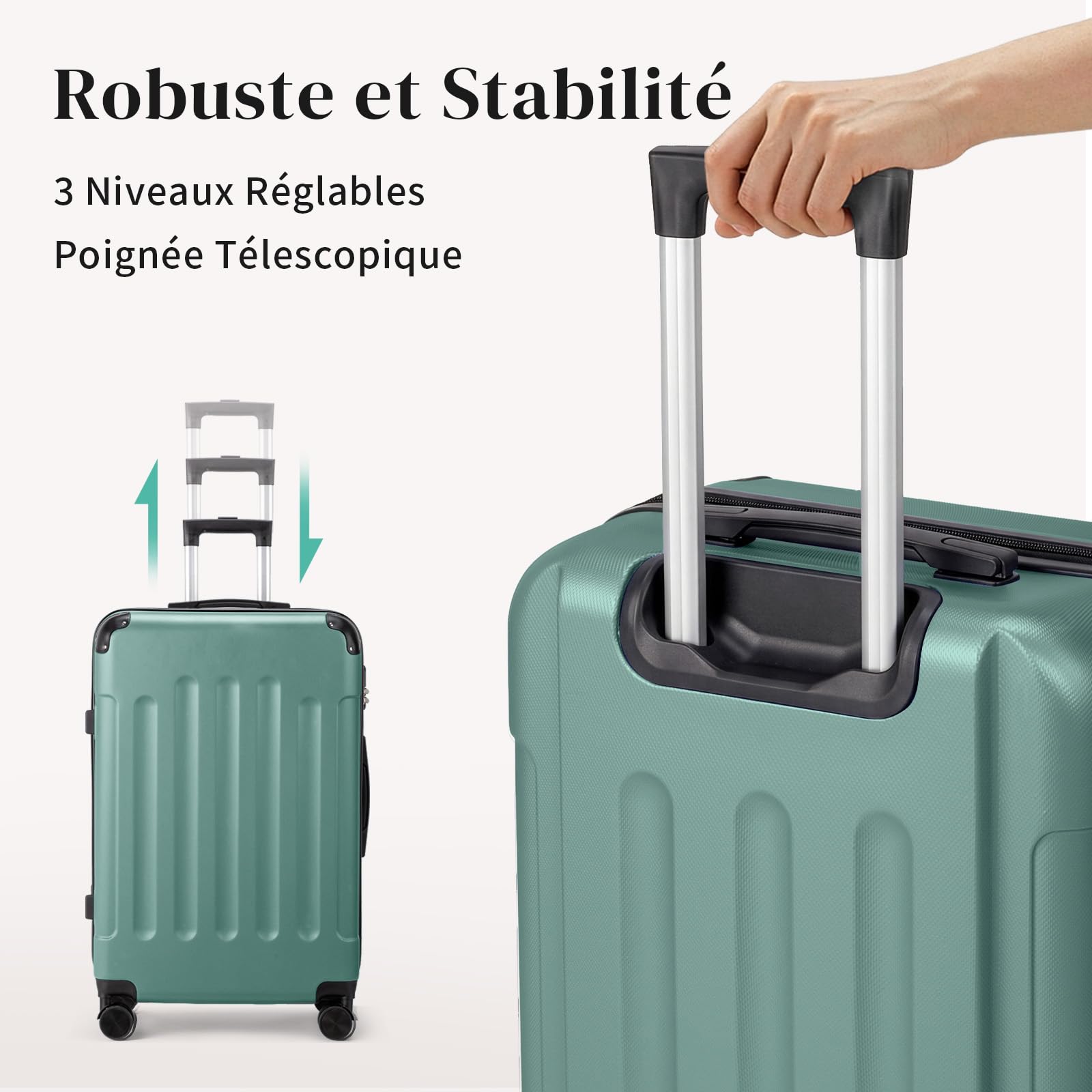 LALAHO Set de 4 Valises avec Renforts d'angle, Valise Grande Taille/Cabine, Petite Valise, Bagage Suitcase en ABS (Turquoise)