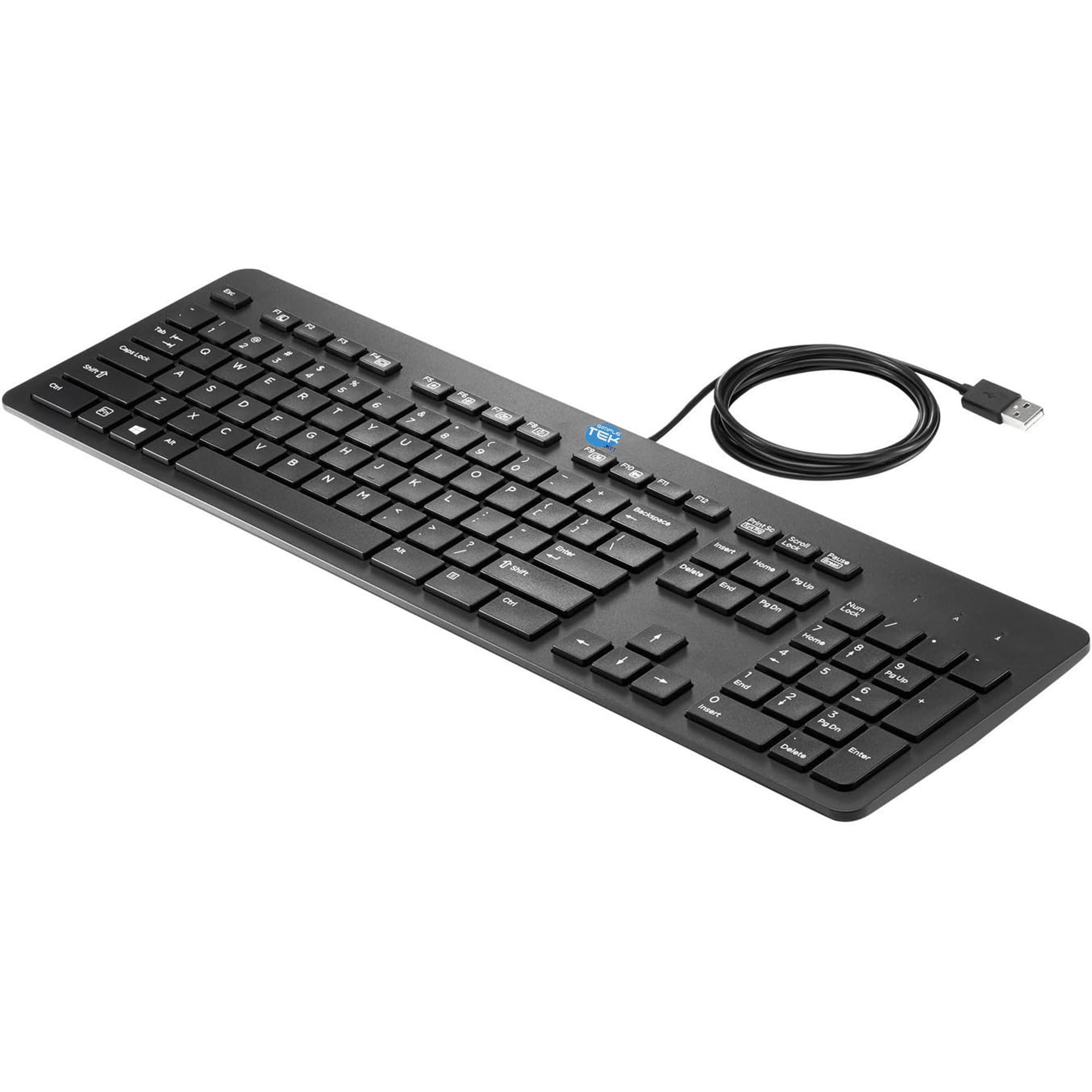 SIMPLETEK Smukła przewodowa klawiatura USB QWERTY US, 104 klawisze pełnowymiarowe, smukły profil, kompatybilny z PC/Mac