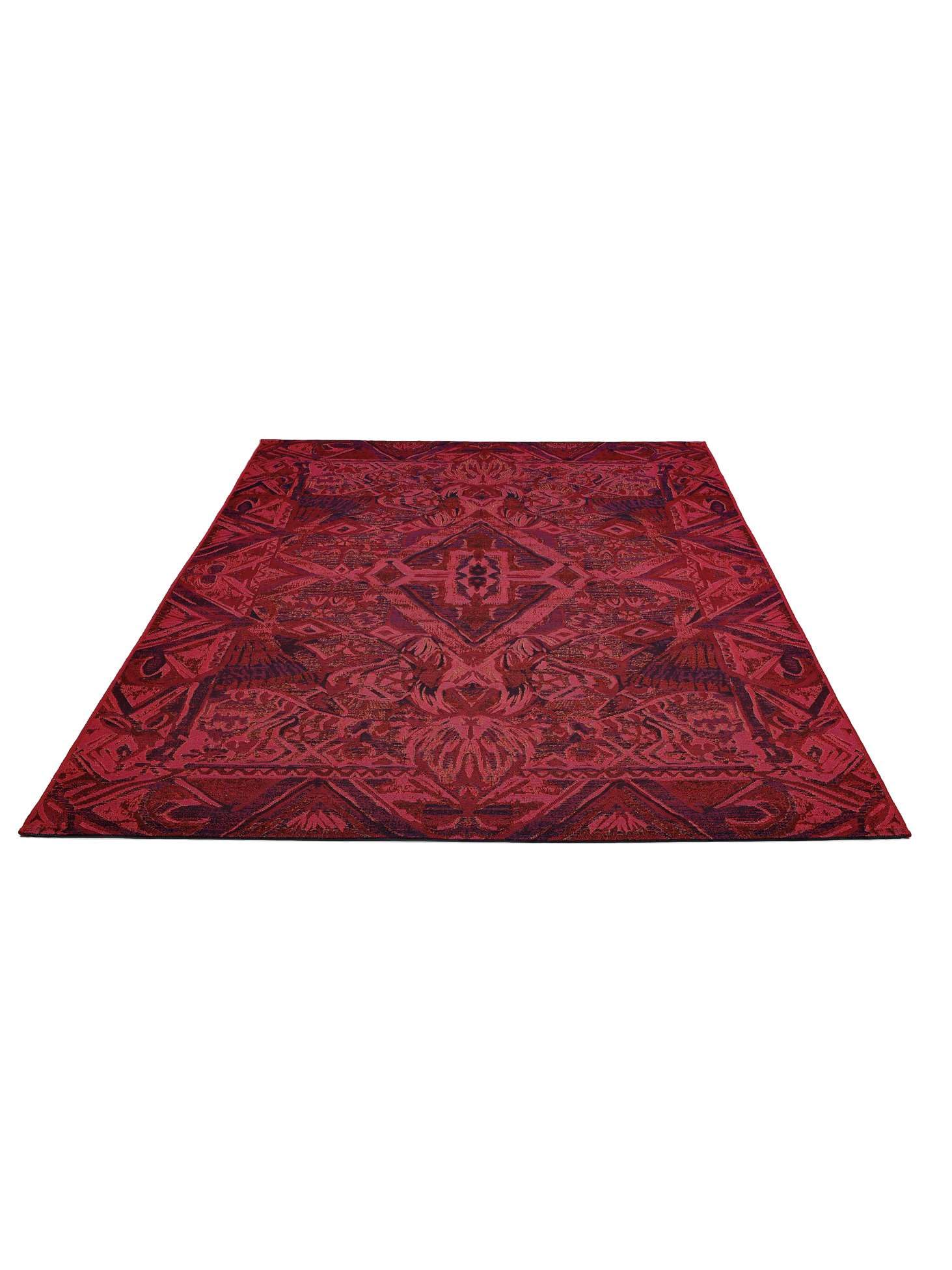 RugVista Amour, Alfombra Interior y Exterior, Orientales, 160 x 230 cm, Rectangular, Pelo Corto, Patio, Lavado a Mano, Resistente los Rayos UV, Oscuro Rojo
