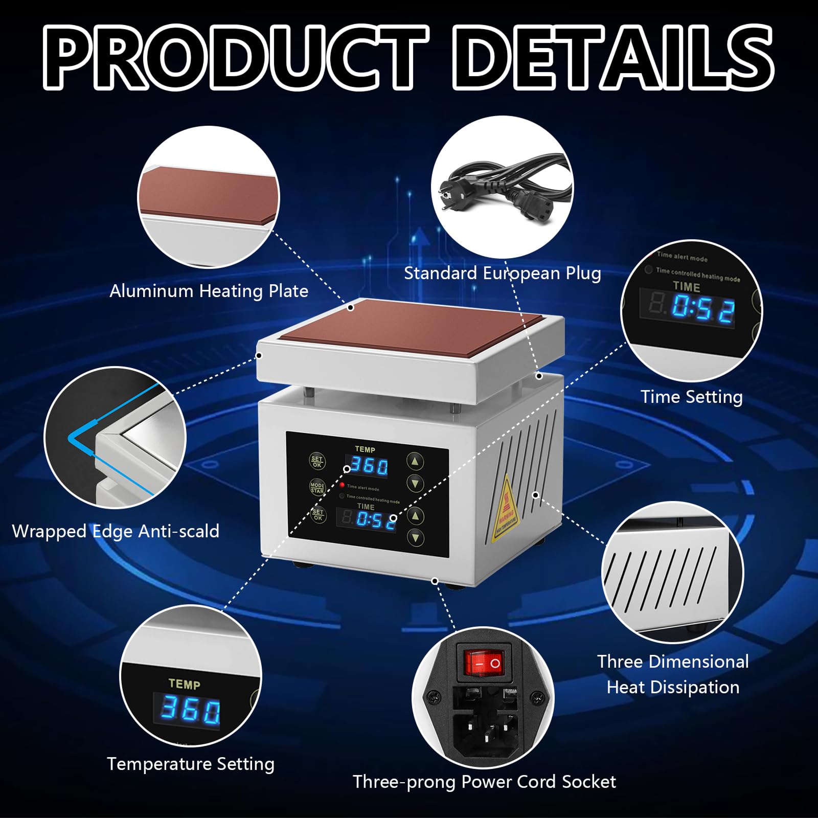 Lötstation Heizplatte, 350W Mikrocomputer Elektrische Heizplatte mit LED Anzeige Temperatur Einstell 0-400°C, 100X100mm Elektrische Löt Heizplatte Lötstation für Reparieren Handy Bildschirmen