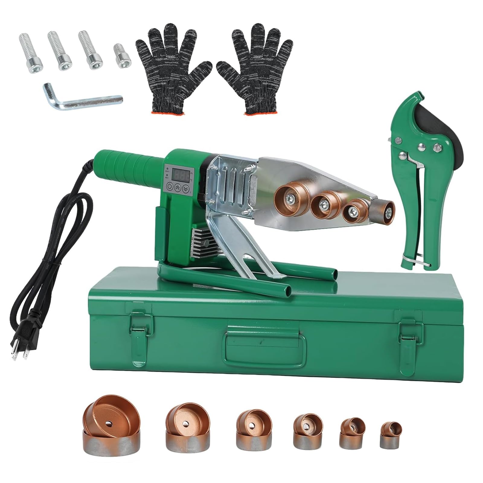 YXYLJOZ Hot Melt Welder Welding Tool Kit, Poly Pipe Welder with Digital Display, with 20/25/32/40/50/63mm Heating Heads, PP/PP-R/PE/PPC Pipe Fusion Tool Kit