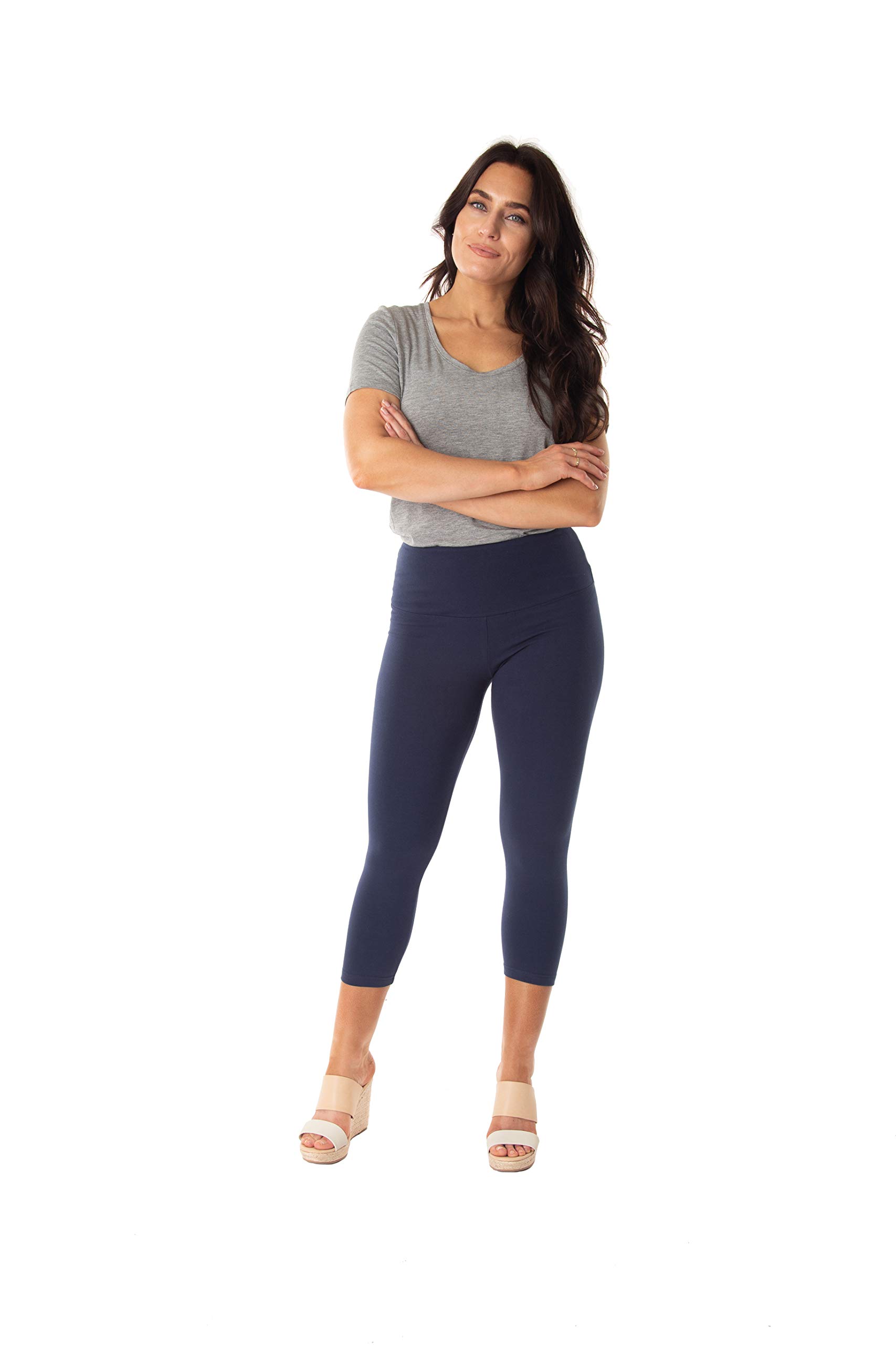 Leggings taille haute à enfiler, longueur corsaire en coton/élasthanne - Bleu - 2X