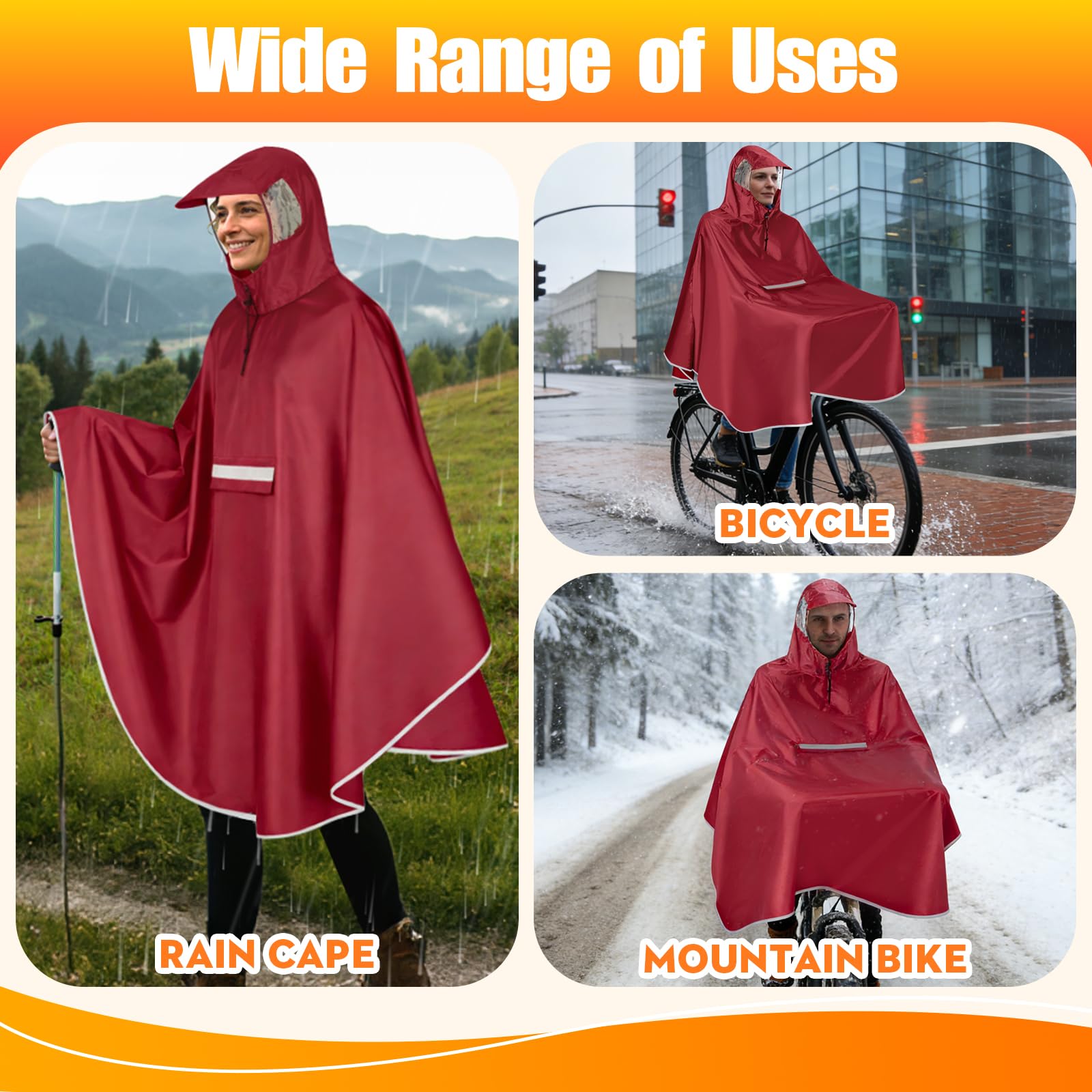 Regenponcho Fahrrad, Wasserdicht Regencape Herren Damen Regenponcho Fahrrad Regenbekleidung Mit Reflektoren Und Sichtfenster Leichte Fahrradponcho Für Nachtfahrten & Outdoor
