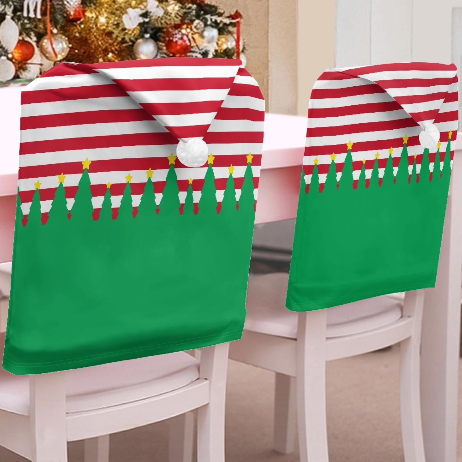 Lukery Árbol Navideño Funda de Silla Navidad, 2 4 6 8 Piezas Fundas Navideñas para Sillas Funda para Silla de Navidad Fundas para Silla de Navidad para Fiesta (8 Piezas,Raya roja A)