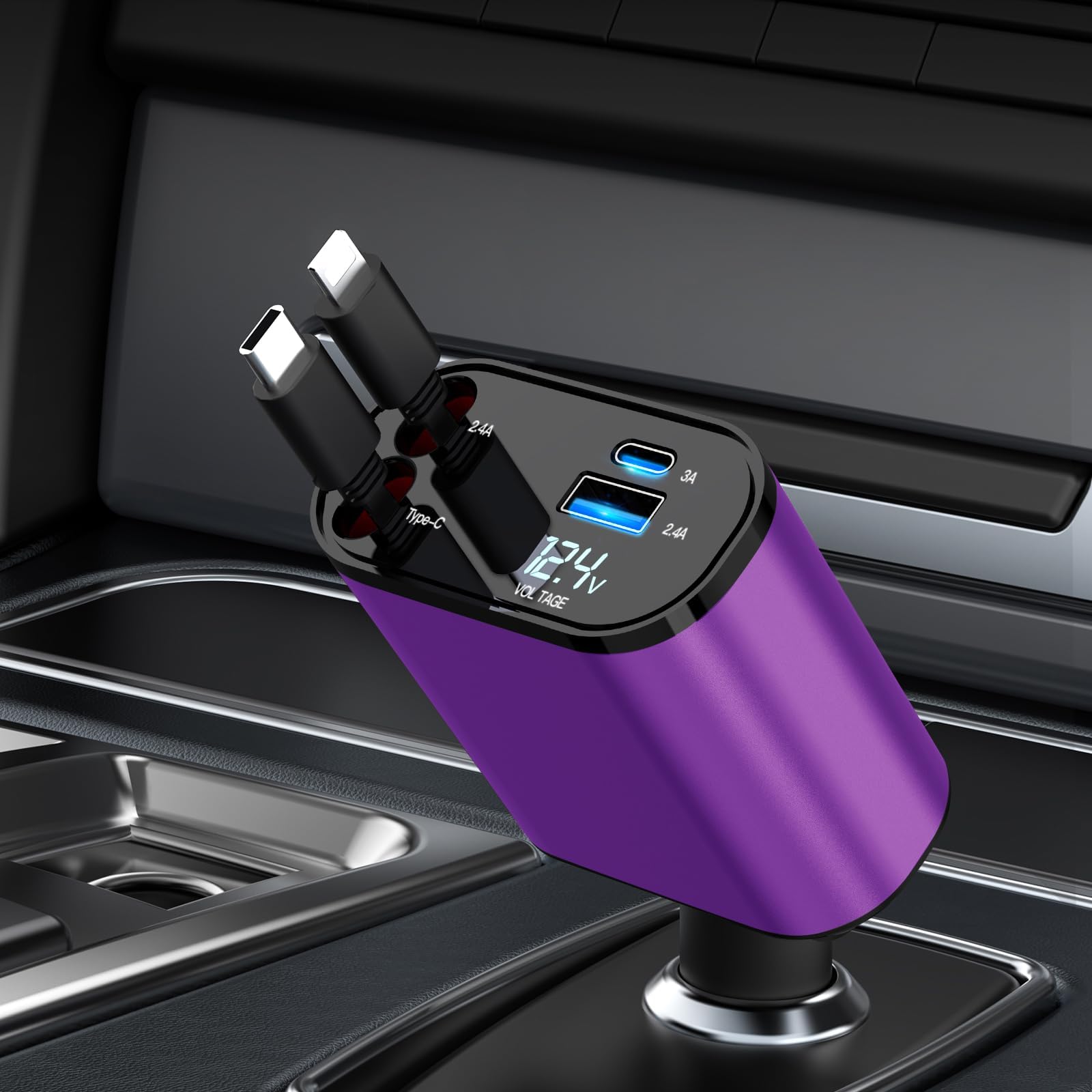 Retractable Car Charger for iPhone 17, 4 in 1 Fast Car Charging 69W,Car Travel Essentials Charger, Women Men for Gifts USB C Car Accessories Adapter Compatible for iPhone 17 16 15 14 13,Galaxy,Pixel