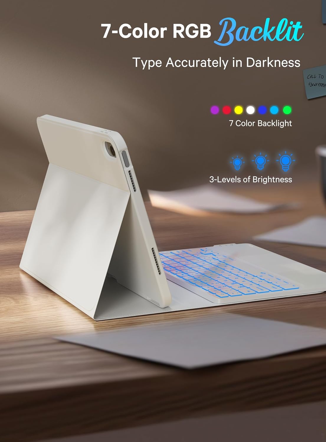 CHESONA for iPad 10th Generation Case with Keyboard, 2 Wireless Channels for iPad (A16) 11th/10th Gen (2025/2022), Backlight, Flip Stand Case with Pencil Holder, Multi-Touch Trackpad, White