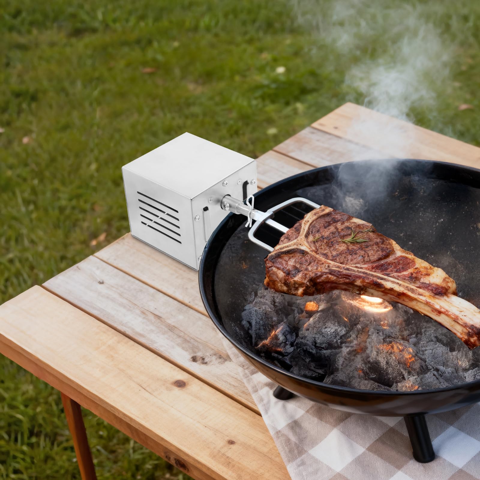 Moteur Tourne Broche, 220v Moteur Tourne Broche, Acier Inoxydable et Trous De Ventilation, Facile à Installer, Facile à Nettoyer, Durable, Moteur de Barbecue pour Cuisson Extérieure