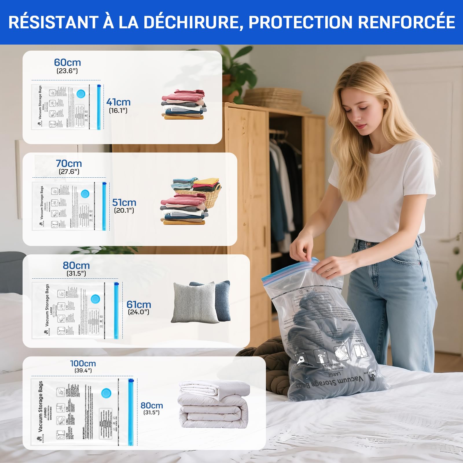 6 Pièces Sac Sous Vide Vetement Aspirateur,Transparent