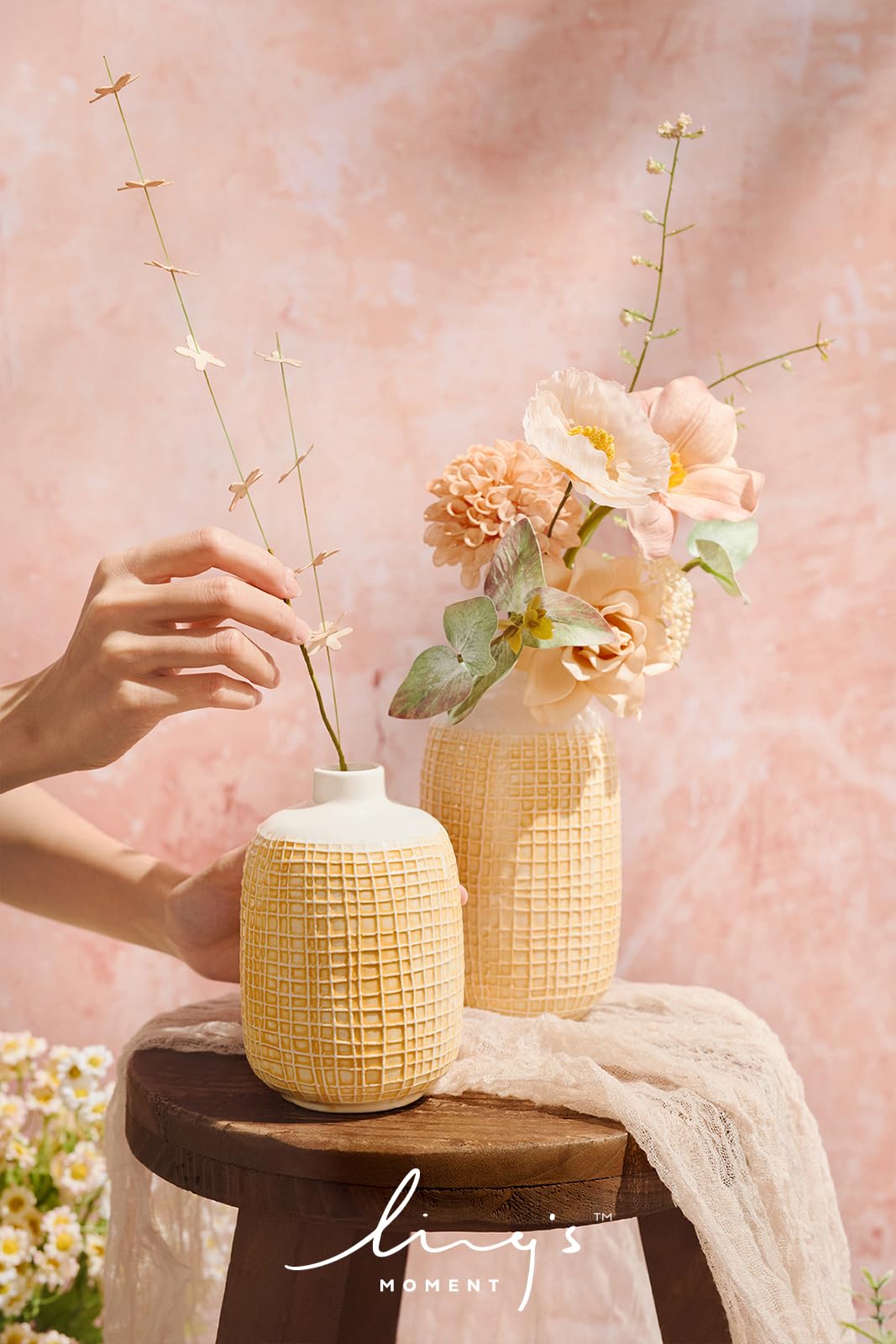Amazon.com: Ling's moment Ceramic Vase Set,White Yellow Geometric
