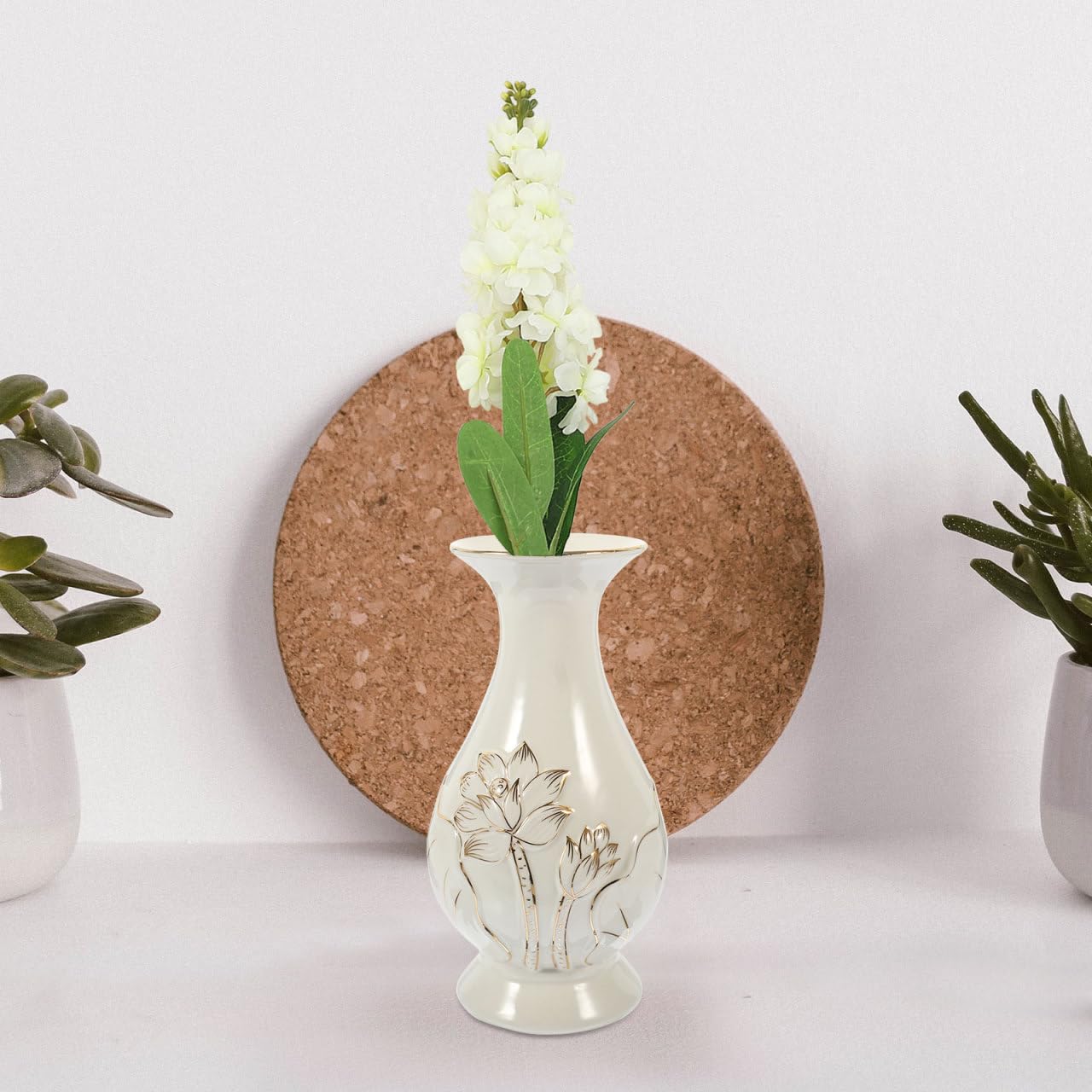 Tofficu Tempelvasen-Set, Keramik, Lotus-Design, kleine Blumenvasen, 17 x 17 x 8 cm, dekorative Vase für Heimdekoration, buddhistischer Altar, 2 Stück