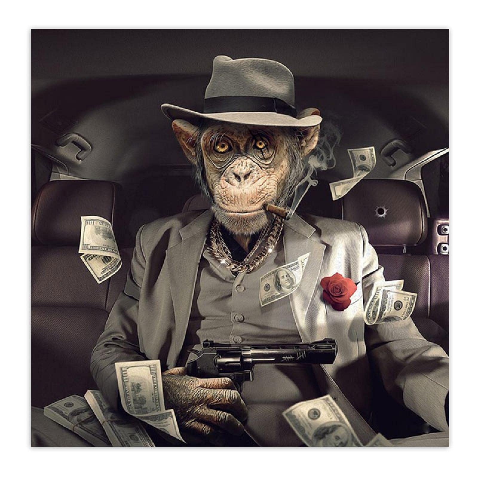 Canvas Painting Money And Mafia Monkey Animal Art Posters Prints Modern Wall Pictures Living Room Home Decoration Mural 30x30cm(12x12in) Frameless