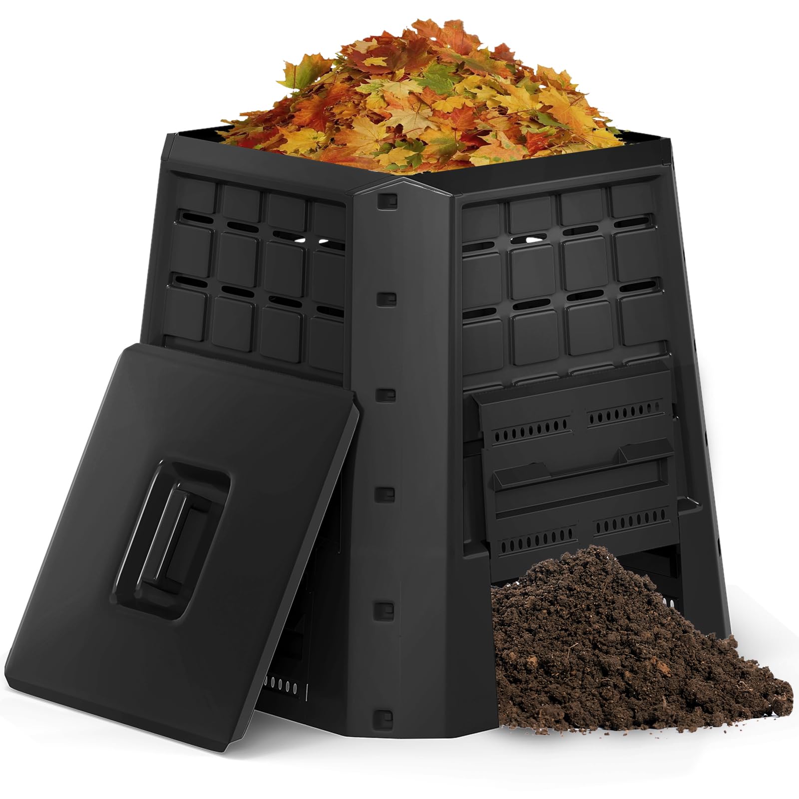 RELAX4LIFE Compostiera da Giardino da 380L, Contenitore per Compostaggio con Accesso Frontale, Ideale per Rifiuti da Giardino e Cucina