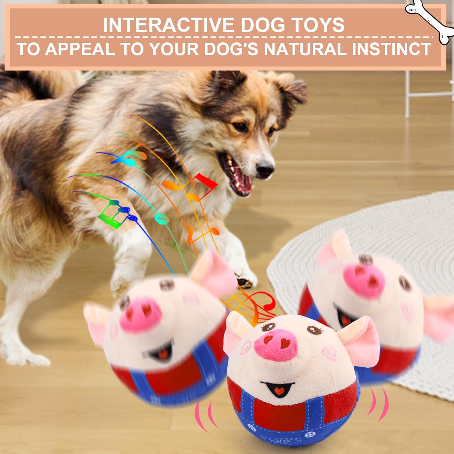 BABORUI Interactive Dog Toys Pig, Jumping Squeaky Dog Toys with Recording and Music Modes, Rechargeable Moving Dog Chew Toys for Small/Medium/Large Dogs to Keep Them Busy(Red Pig) - Image 2