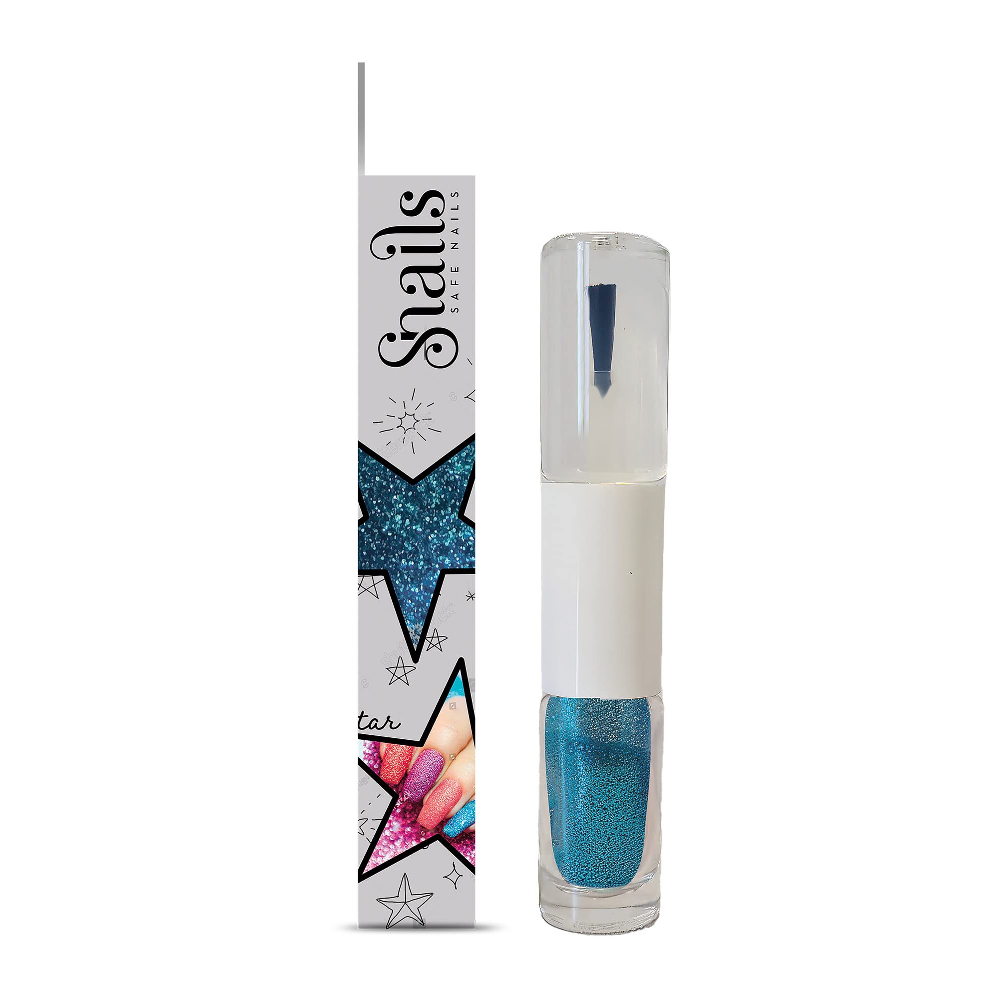 snails safe nails 510216 Çocuk Parlak Oje 2'si 1 Arada, Mavi, Top Coat & Parlak Pudra, Peel-Off Formule, Çıkarılabilir, Su Bazlı, Zararsız, Vegan