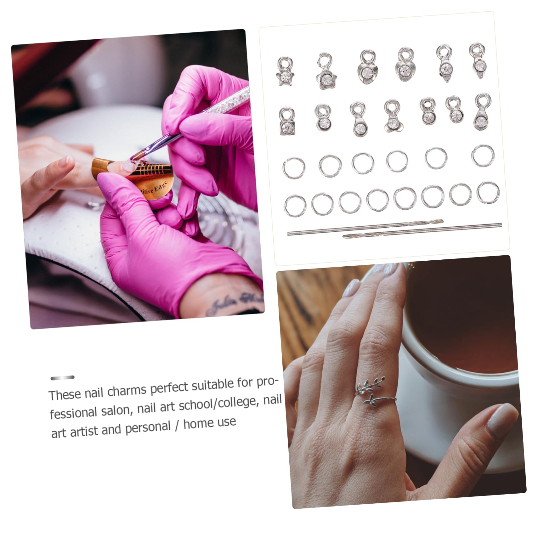 Beatifufu 2Sets Dangle Nail Art Charms Nail Jewelry Decoration with Nail Piercing Tool for Creative Nail Designs and Crafting Includes Nail Charm Glue for Secure Application