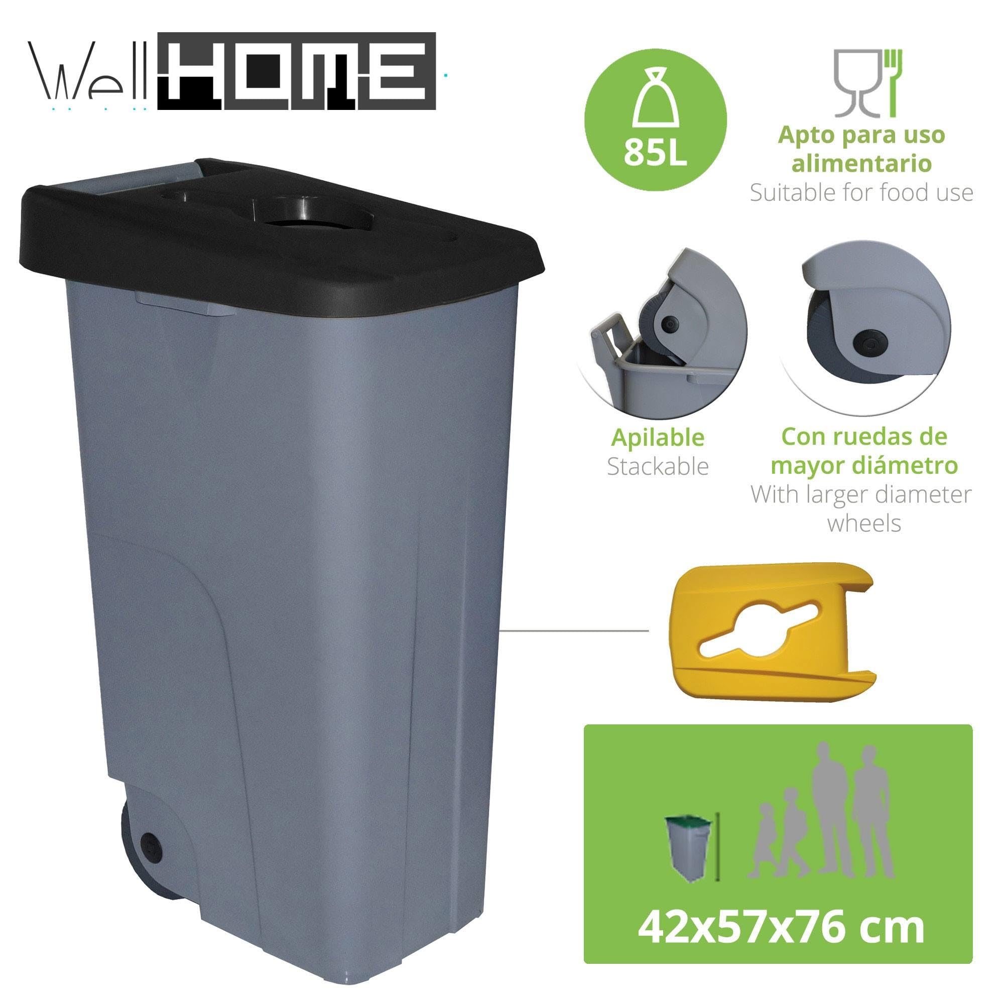 WELL HOME MOBILIARIO & DECORACIÓN Contenedor Abierto 85L Negro H.76cm + Rollo 10 bolsas de basura 100L