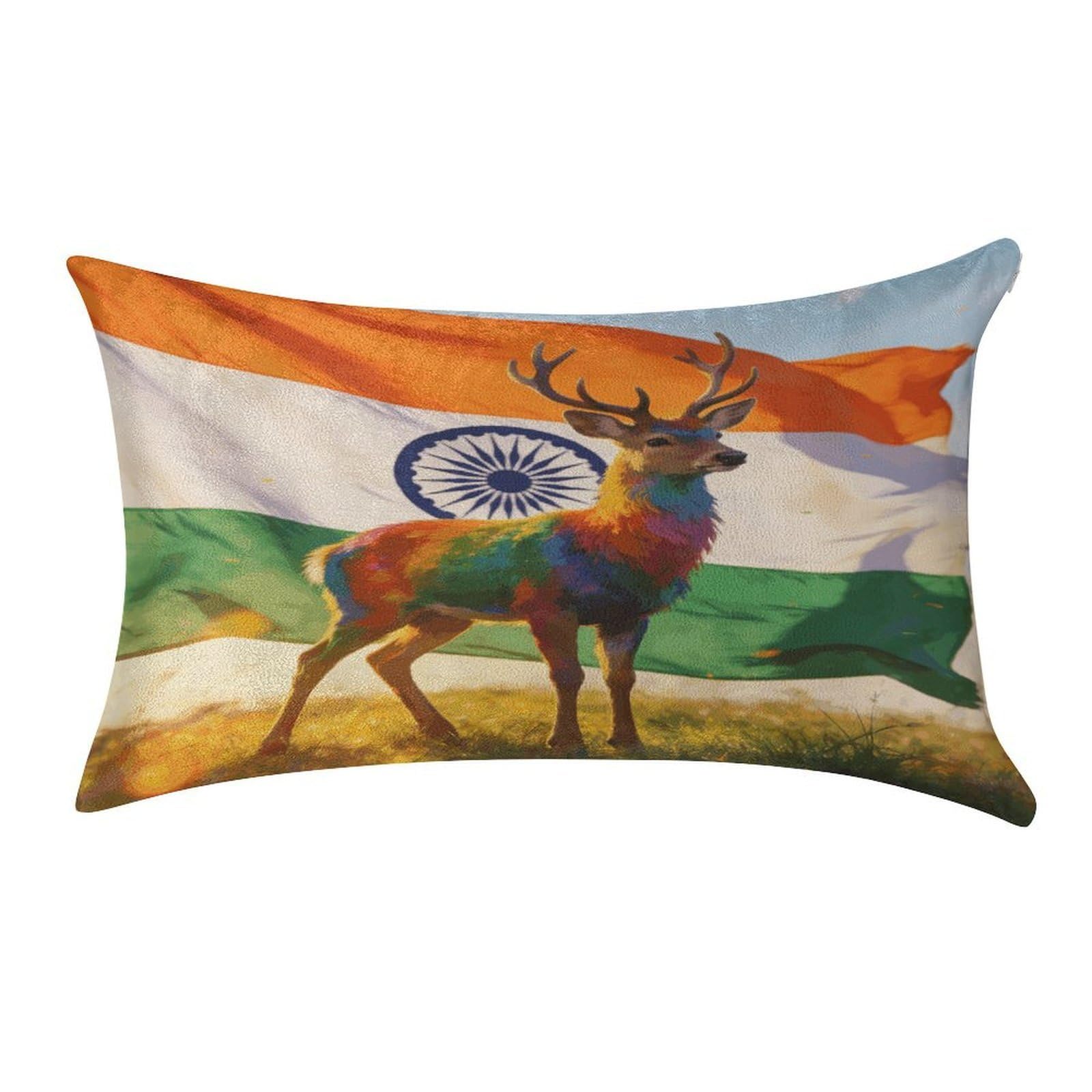 Fodpand Style Colorful Deer And National Flag Pillowcase,Elegant Designed Home Decor,Velvet Pillowcase,Soft And Cozy,Pillow Case Cover With Hidden Zipper For Bedroom, Sofa, Couch