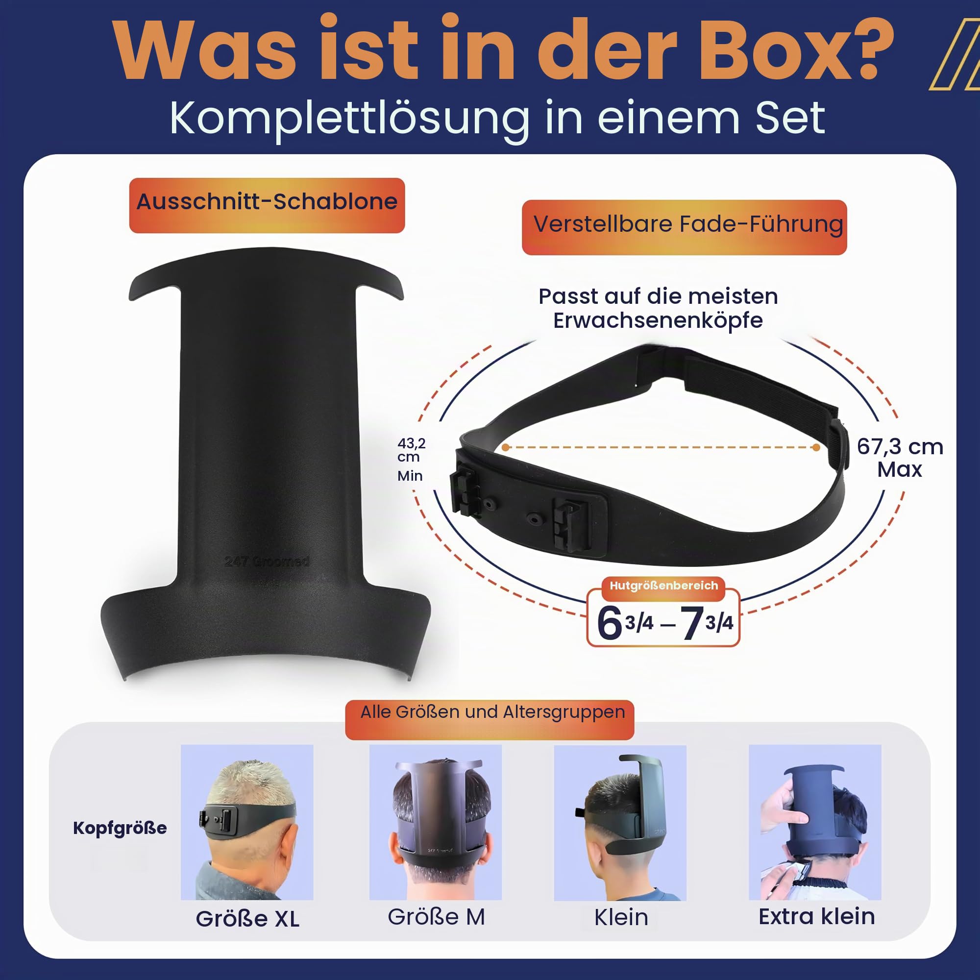 Selbst-Haarschnitt-Set für Männer, 2 Stück, SelfCut-Anleitung für Herren: Hals-Rasierschablone und Fade-Anleitung, verstellbare Größe, Haarausbleichwerkzeug und stabile Ausschnittschablone,