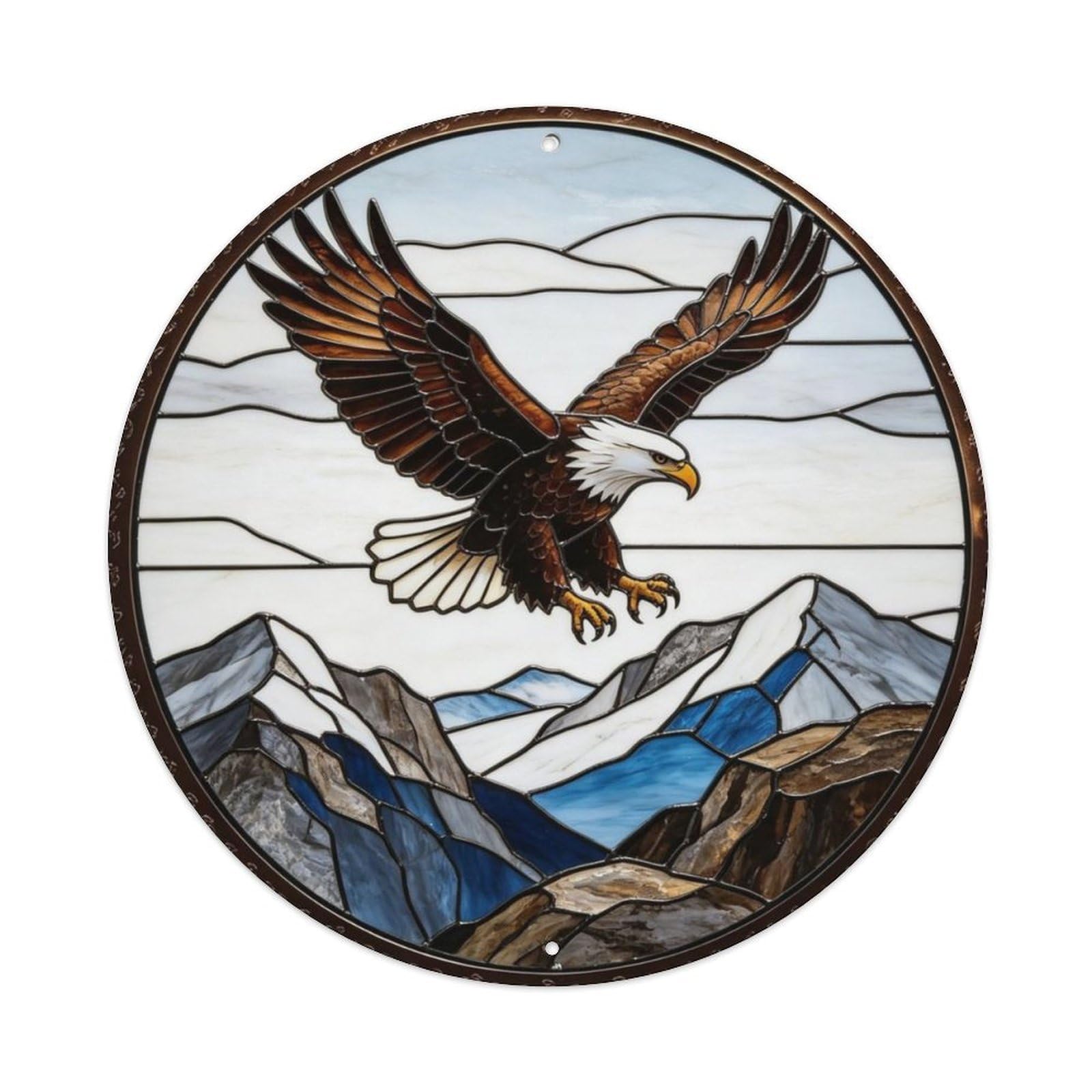 Bald Eagle Flying Rocky Mountains Stained Glass Metal Tin Sign Plaque