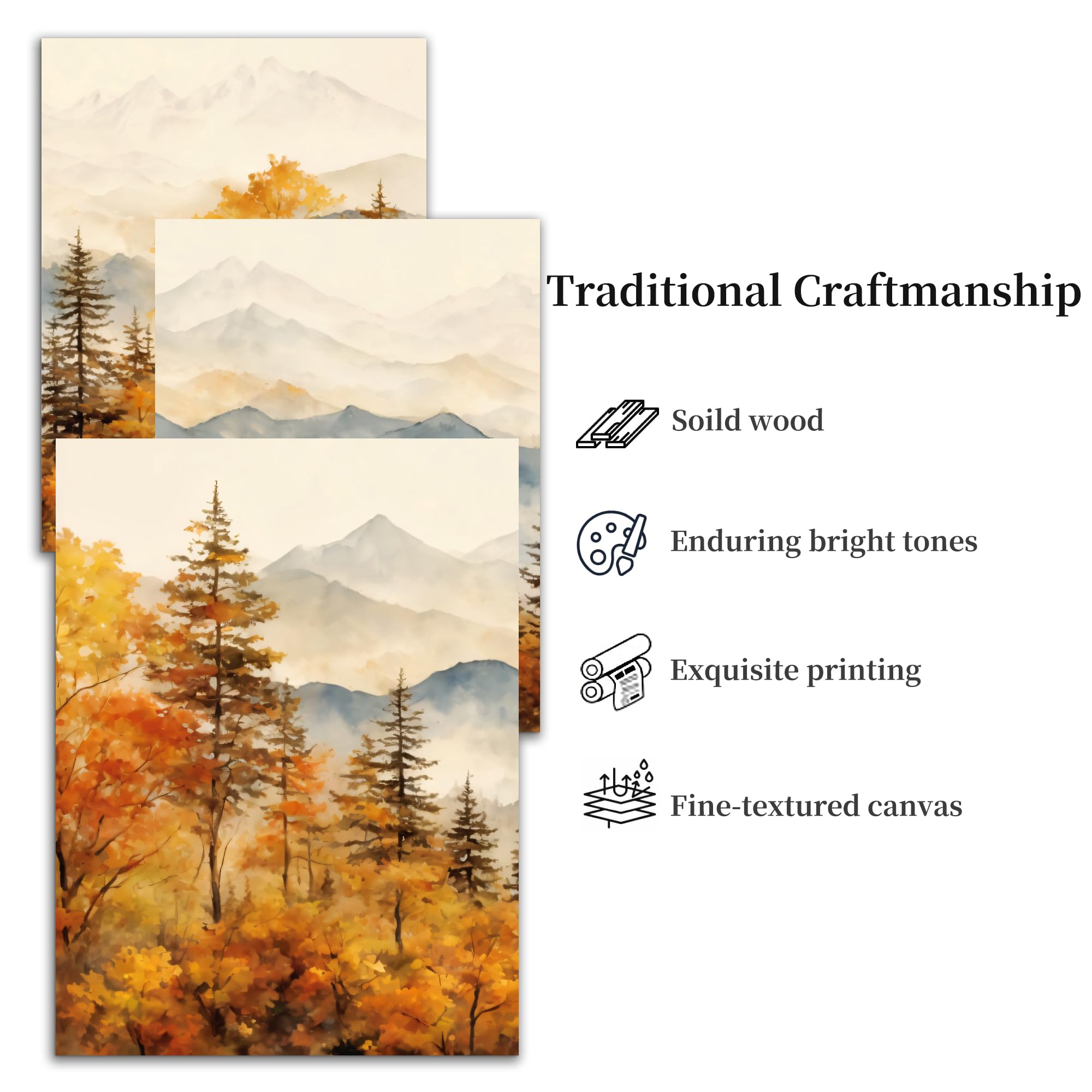 MHARTK66 Aquarell Gold Wald Leinwand Bilder Set Wohnzimmer, Herbst Durchgehende Bergkette Landschafts Wandbild Schlafzimmer, Gelb Abstrakt Bilde Aesthetic, Modern Minimal Wandeko Badezimmer Flur Büro