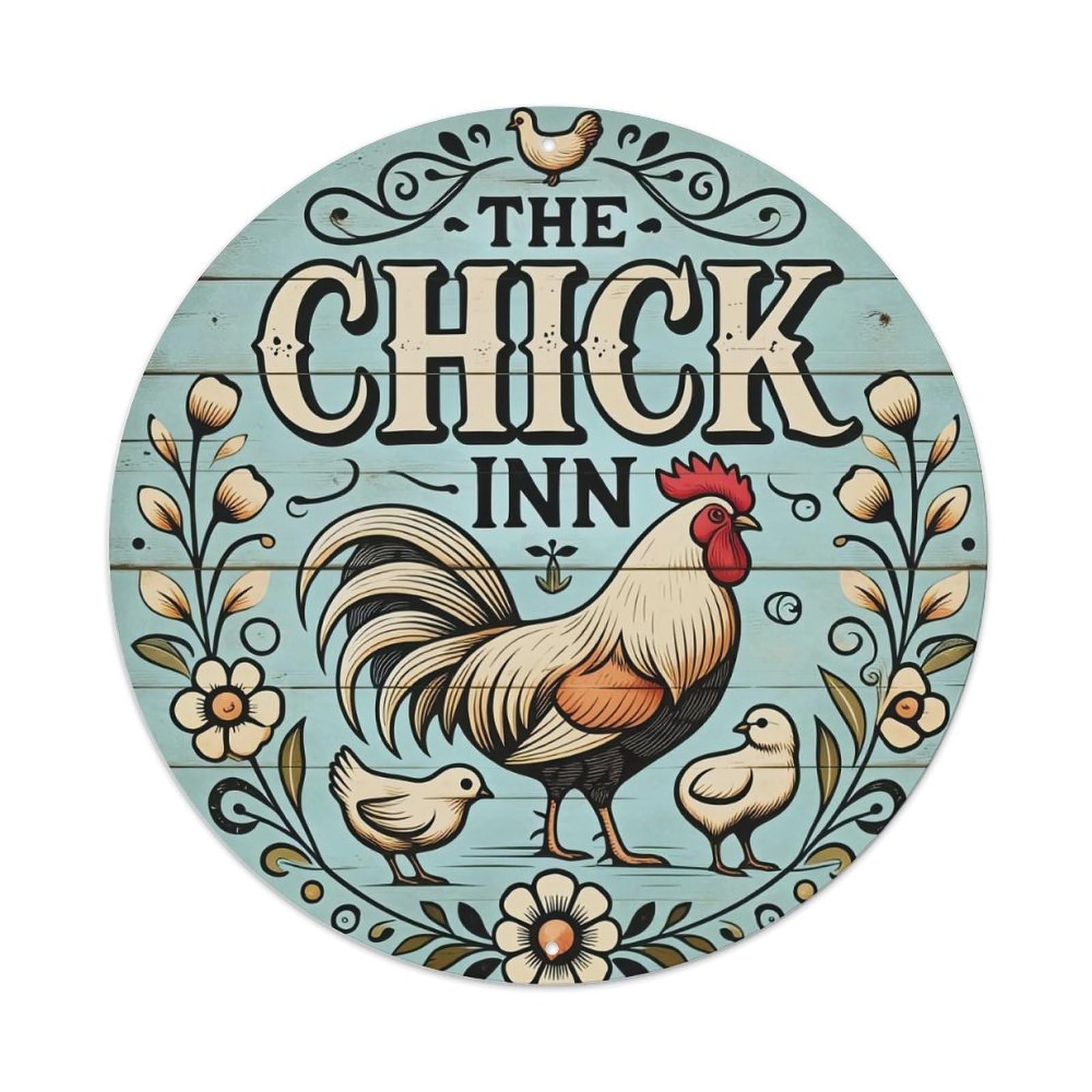 Rooster Chick Flowers Metal Tin Sign