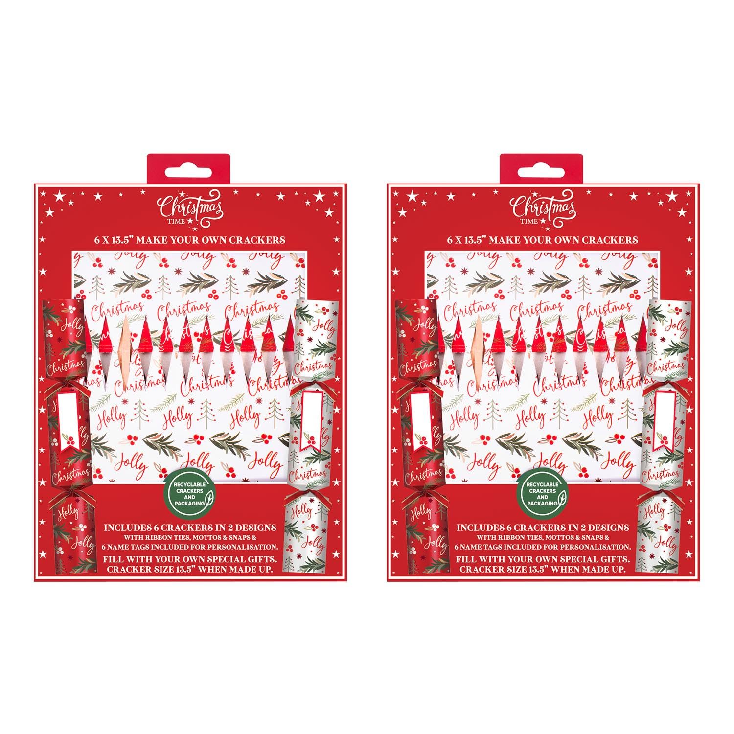 Set of 12 Make-Your-Own Christmas Crackers Red And White Fill Your Own Custom Xmas Decoration Family Craft Fun