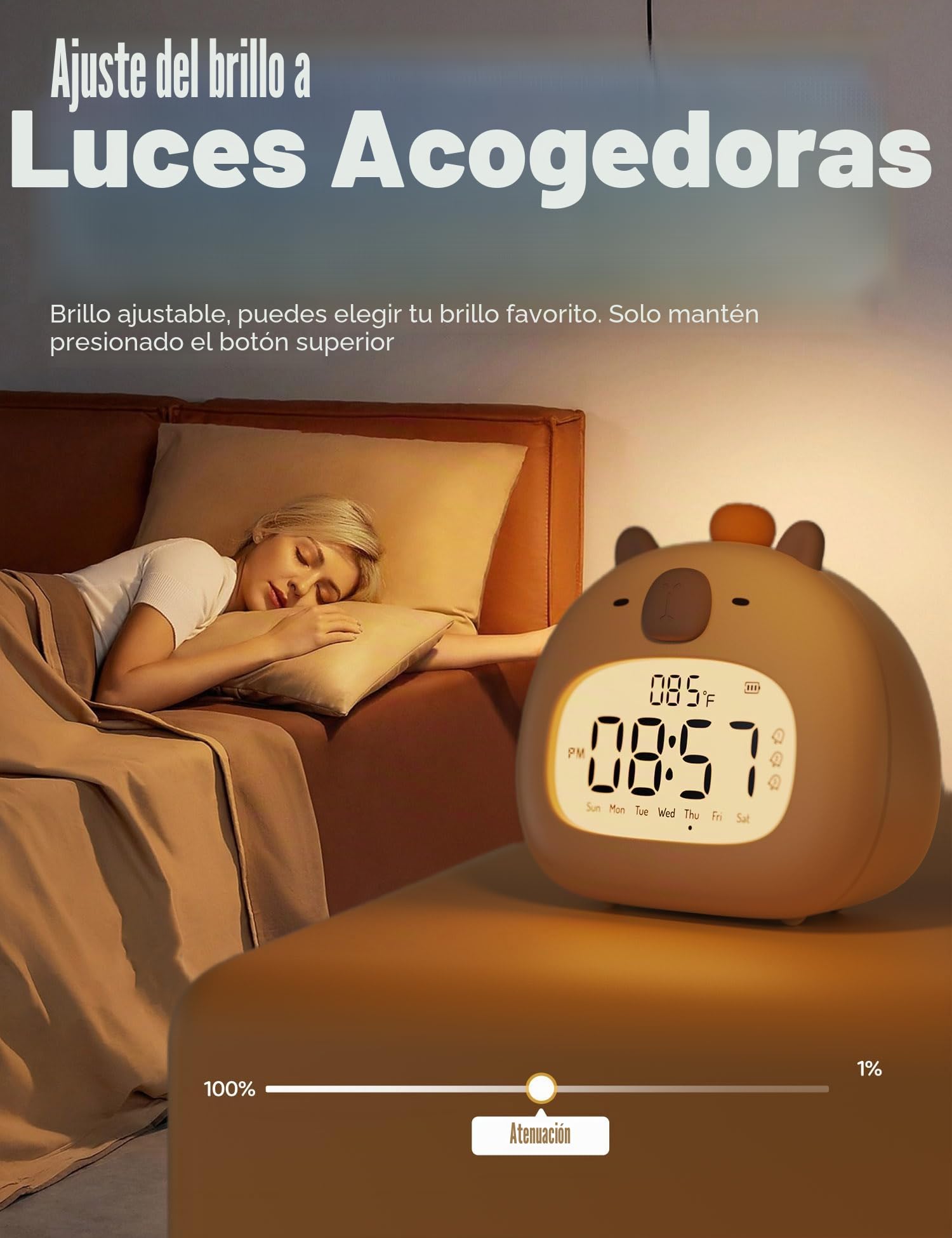IHALO Capibara Despertador Niño con luz Nocturna,Reloj Despertador Infantil Digital,Niveles de Brillo Ajustables,con indicador de Temperatura,Tres alarmas,Despertador Digital con Función Recargable
