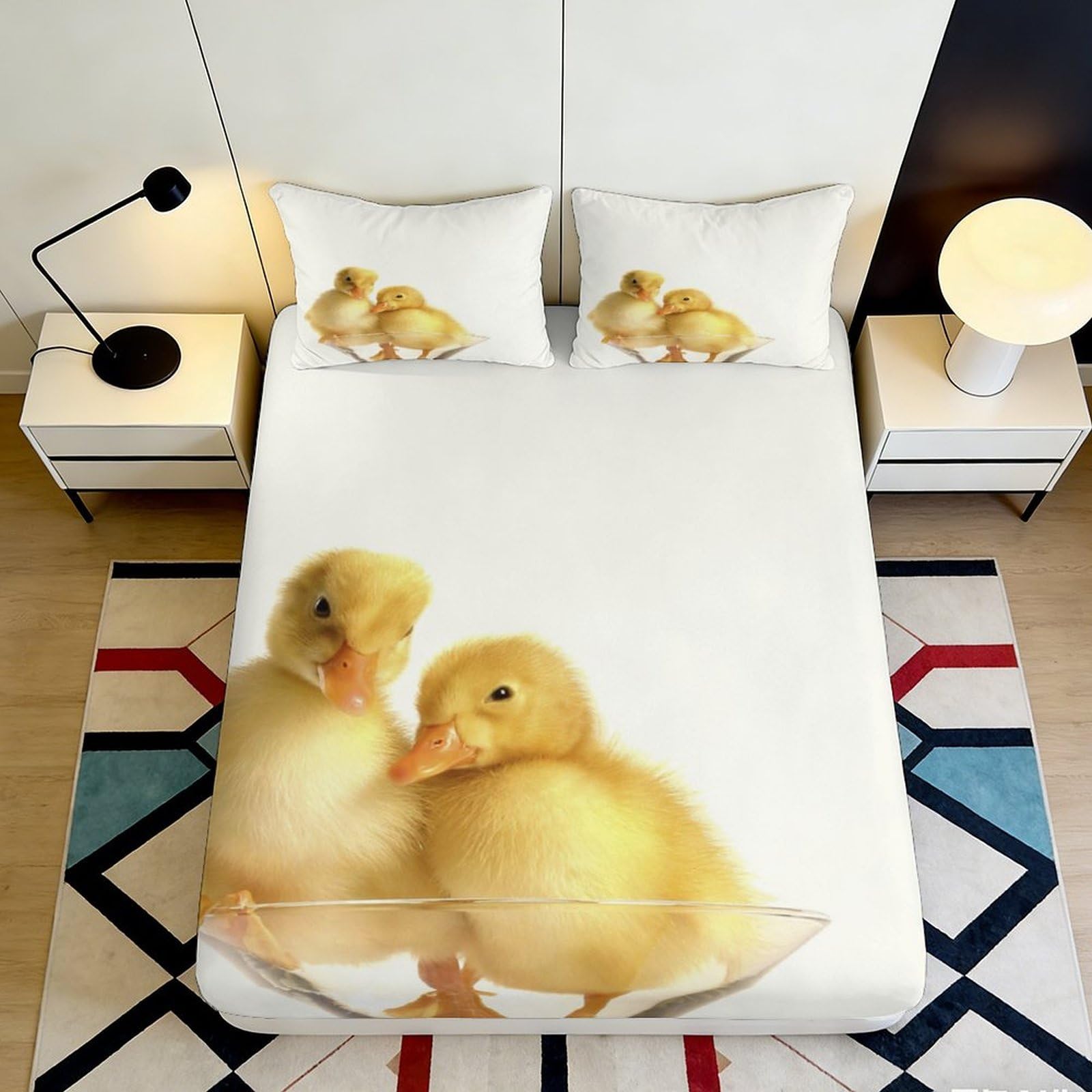 Tjiqhvmrn Style-3 3D Printed Duck Pattern Fitted Sheet Microfiber Deep Pocket Bedroom Bedding Non-Slip Full Wrap For Adults Teens Duck Mattress Fitted Cover Washable Protection 90X200x25cm