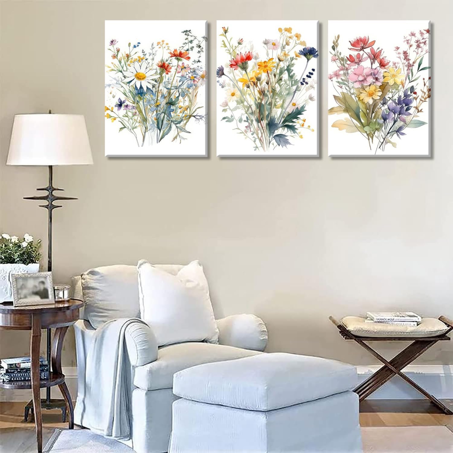 Colorful Wildflower Canvas Wall Art Watercolors Botanical Flower Painting Picture Wall Decor Modern Painting Floral Poster Print Artwork for Bedroom Living Room Gallery Home Decoration Framed