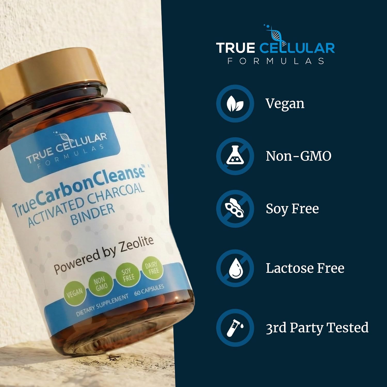 Gut Detox & Liver Cleanse - Organic Activated Charcoal Capsules with Clinoptilolite Zeolite Binder - TrueCarbonCleanse™ Carbon Supplement - 60 Bamboo Charcoal Pills - Vegan, Non-Toxic, Gluten Free