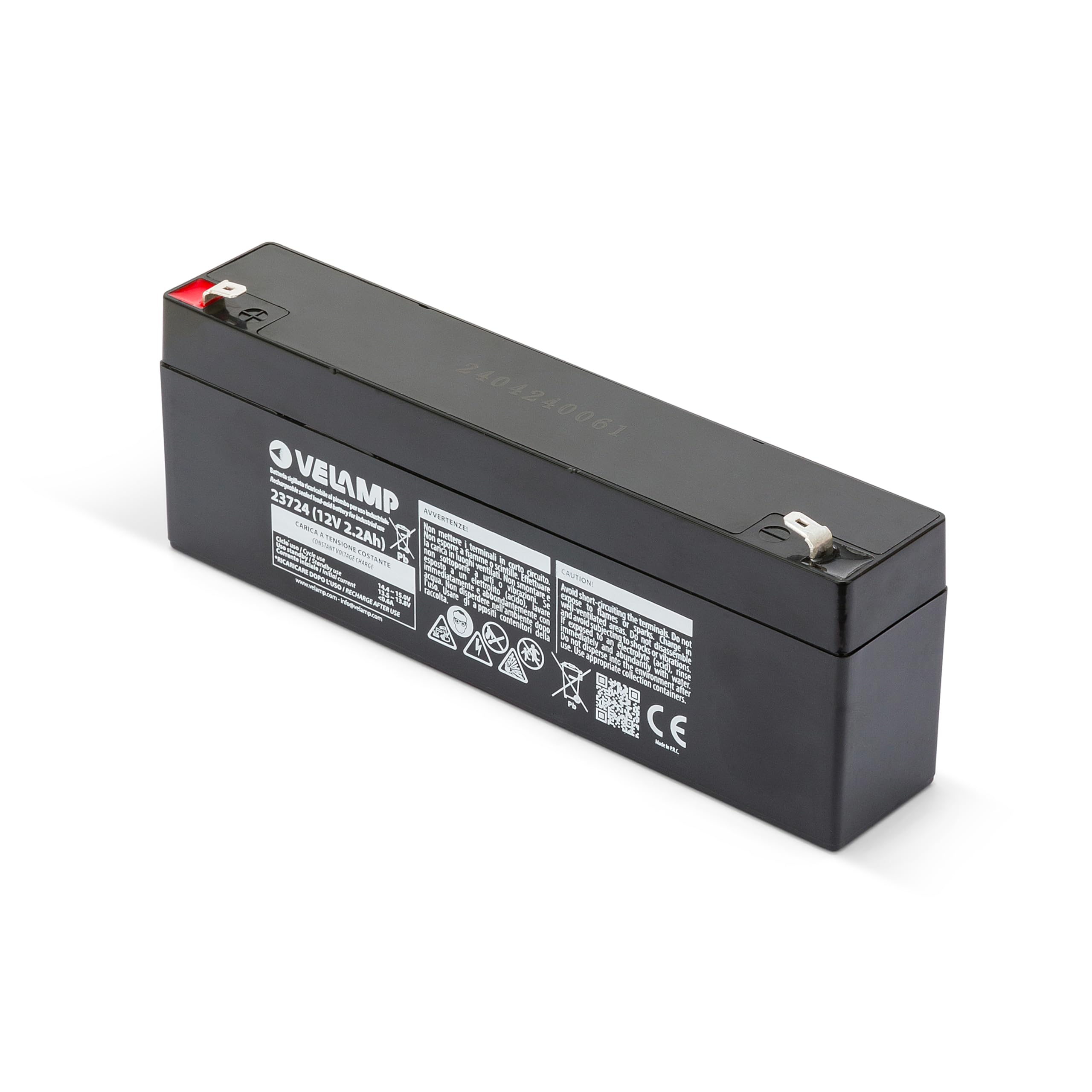 VELAMP Batteria al Piombo Ermetica Ricaricabile 12V 2.2Ah Attacchi Faston F1 per UPS Allarme