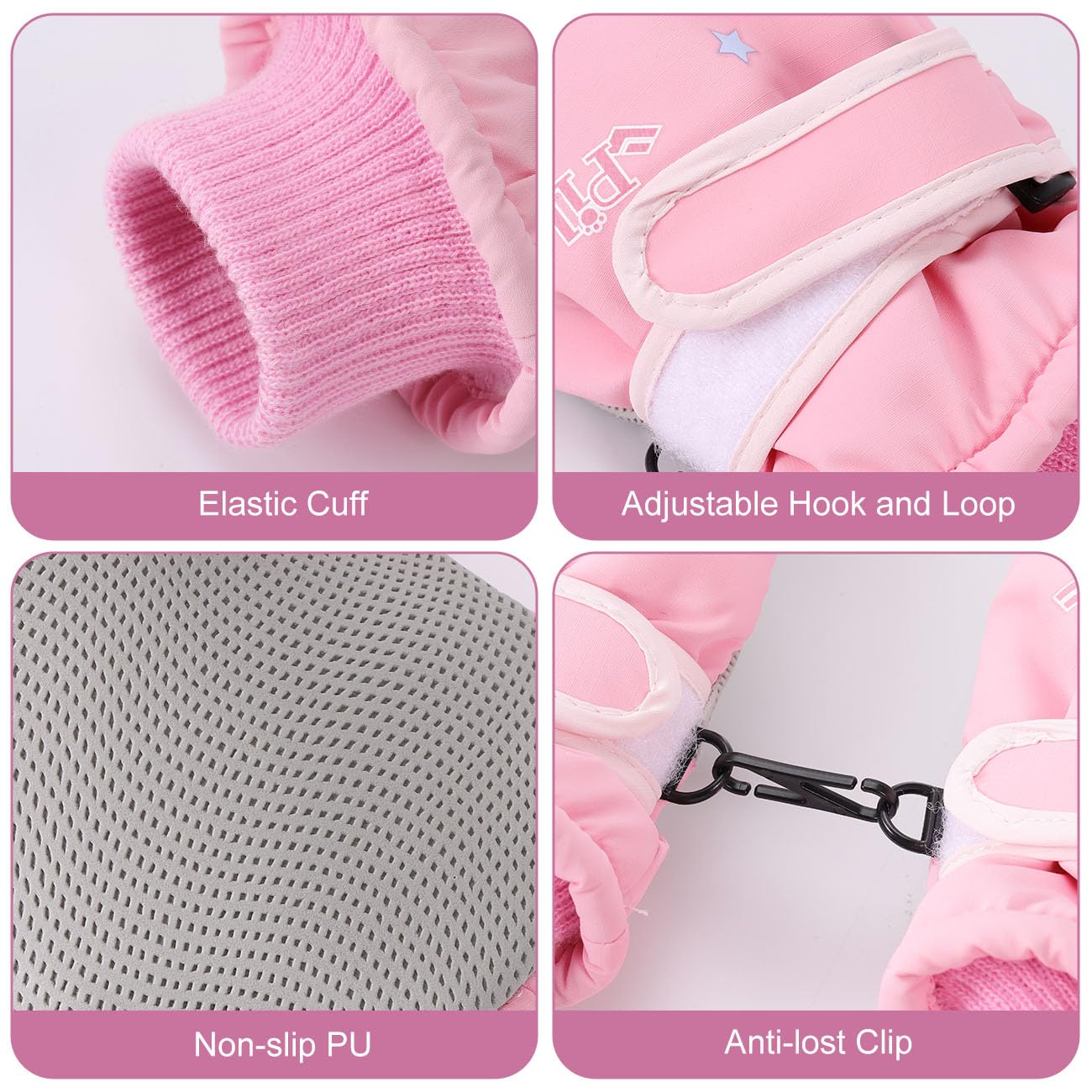 Rhino Valley Guanti da Neve per Bambini, Impermeabili, Nastro Regolabile, Guanti Invernali da Sci per Bambini/Ragazze per Sci e Snowboard all'Aperto