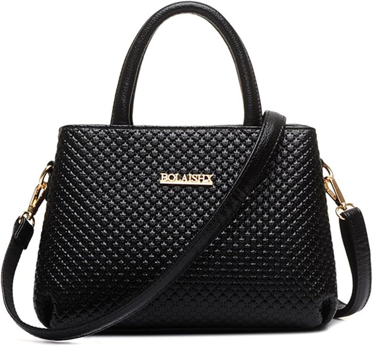 New Arrival Design For Lady Embossing Soft Cowhide Leather Zipper Shoulder Bags Handbag-Black