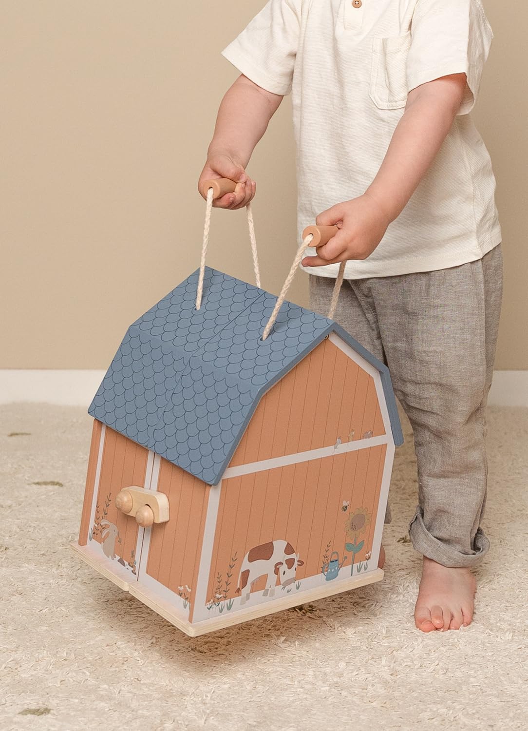 Little Dutch Bauernhof Puppenhaus aus Holz tragbar und aufklappbar mit viel Zubehör und Spielfiguren Tiere - Little Farm