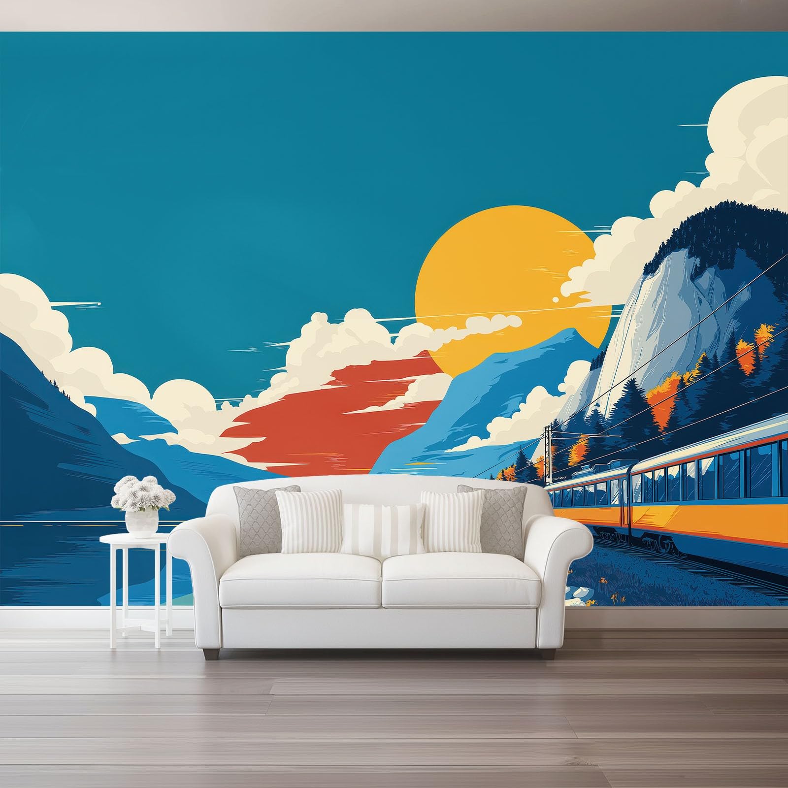 Fototapeta XXL z włókniny 400 x 280 cm, góry i jeziora, nowoczesna tapeta do dużego salonu i loftu, kolorowa