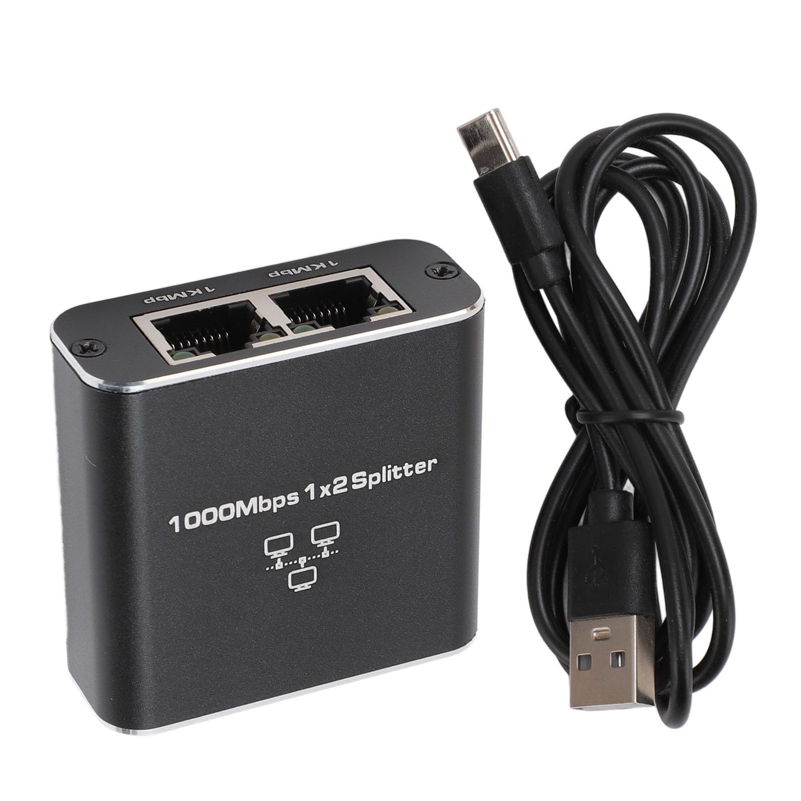 Répartiteur Ethernet, Répartiteur Internet LAN RJ45 2 Ports, Extension de Réseau 1000 Mbps avec Interface Type C, Matériau en Alliage D'aluminium, pour Routeur, Ordinateurs, écrans