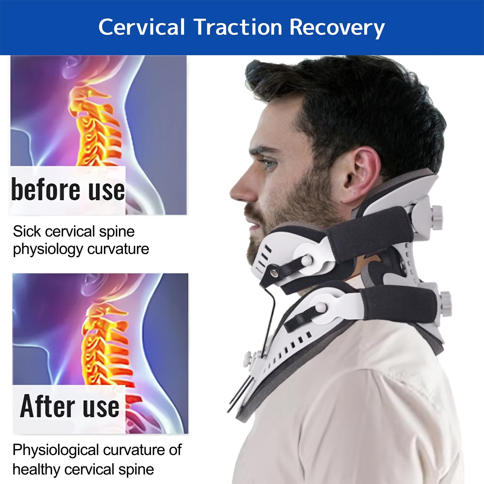 Dispositivo De Tracción del Cuello Cervical, Camilla De Cuello Ajustable, Collar De Cuello Cervical, 6 Niveles De Altura Ajustable Y Empuja El Espacio Intervertebral Uniformemente