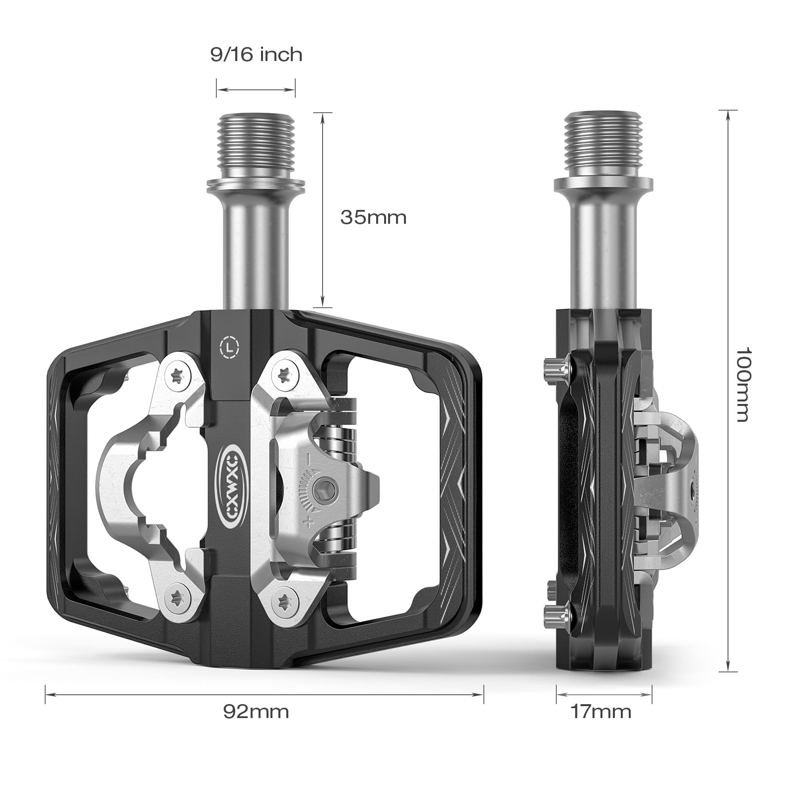 Pedales para Bicicleta de montaña compatibles con calas Shimano SPD - Pedales de Doble Cara Plataforma y automáticos, Pedales de Plataforma de 9/16” y automáticos para Carretera, MTB