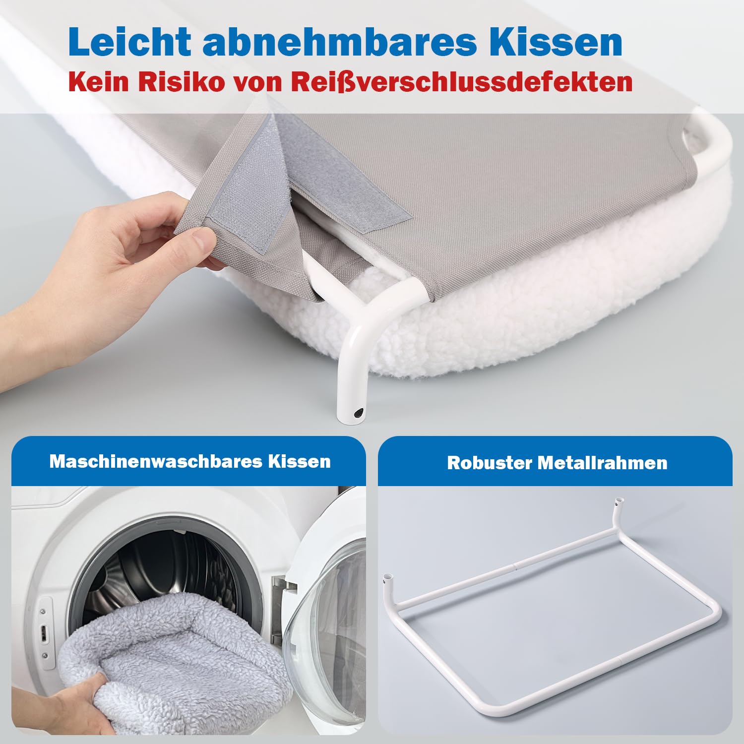 Zakkart Faltbare Katzenhängematte für Fenster - Kabellos, Eingebettetes Maschinenwaschbares Bett, Robuster Metallrahmen, Katzenfensterstange für große Katzen und Kätzchen (weißes, groß)