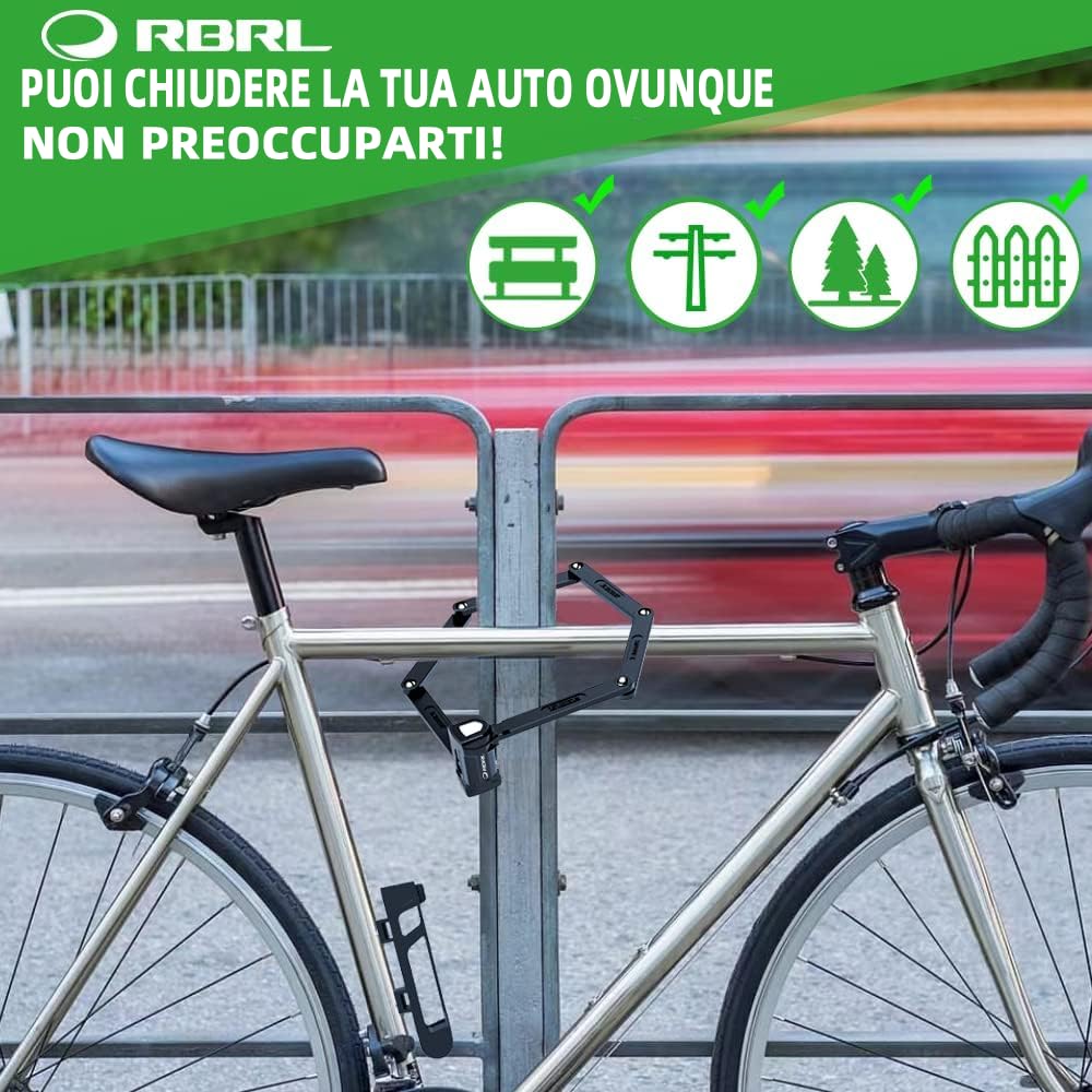 RBRL Lucchetto Bici, 75 cm Lucchetto Bicicletta Antifurto Pieghevole Portatile Catena Bici, Altamente Sicuro e Durevole Lucchetto Bicicletta Antifurto, Livello di Sicurezza 18