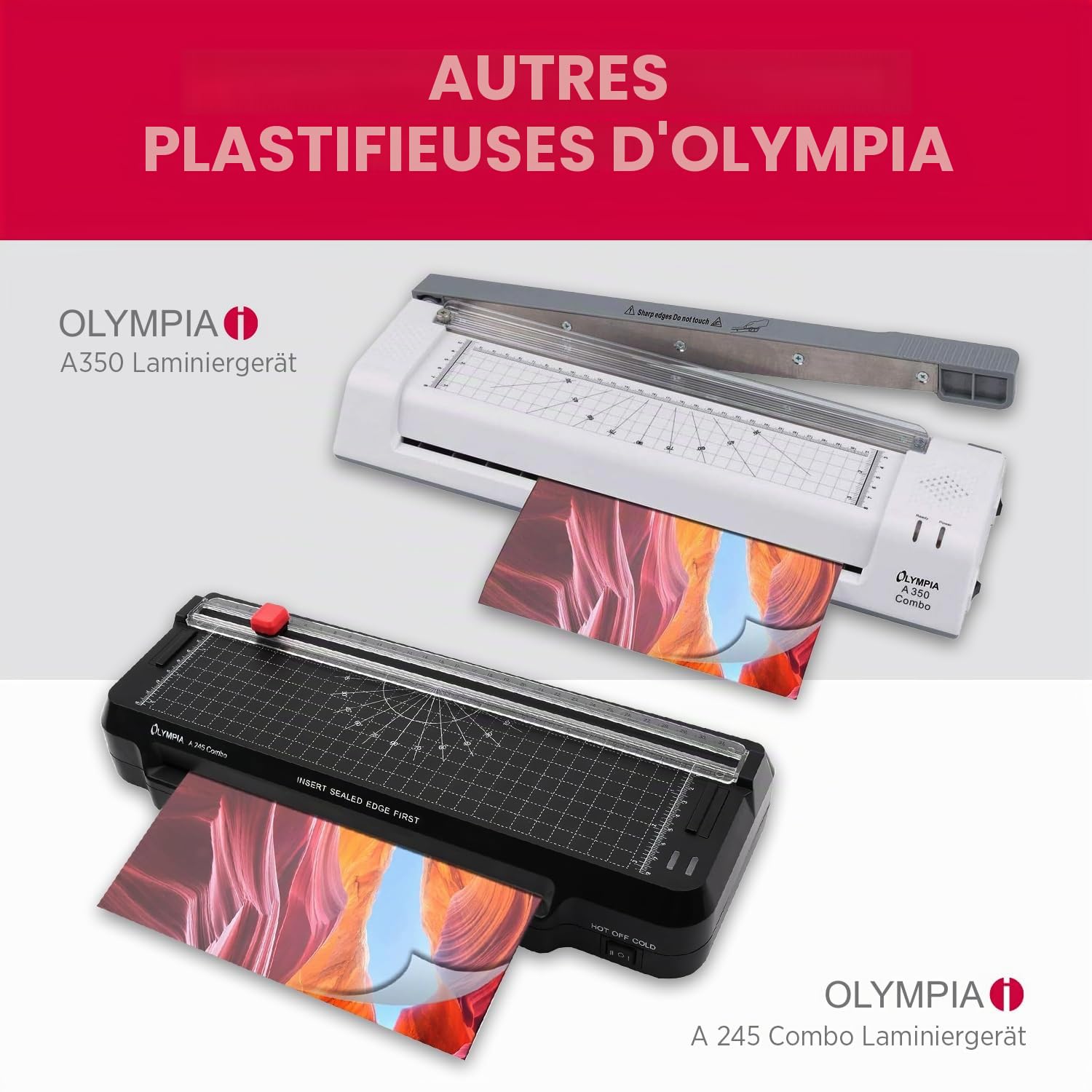 OLYMPIA A 130 Plastifieuse A3 | Plastifieuse compacte pour le bureau, l'école et la maison | Plastification à chaud jusqu'à 320 mm | Pour pochettes de plastification de 80 à 125 microns | Plastifieuse
