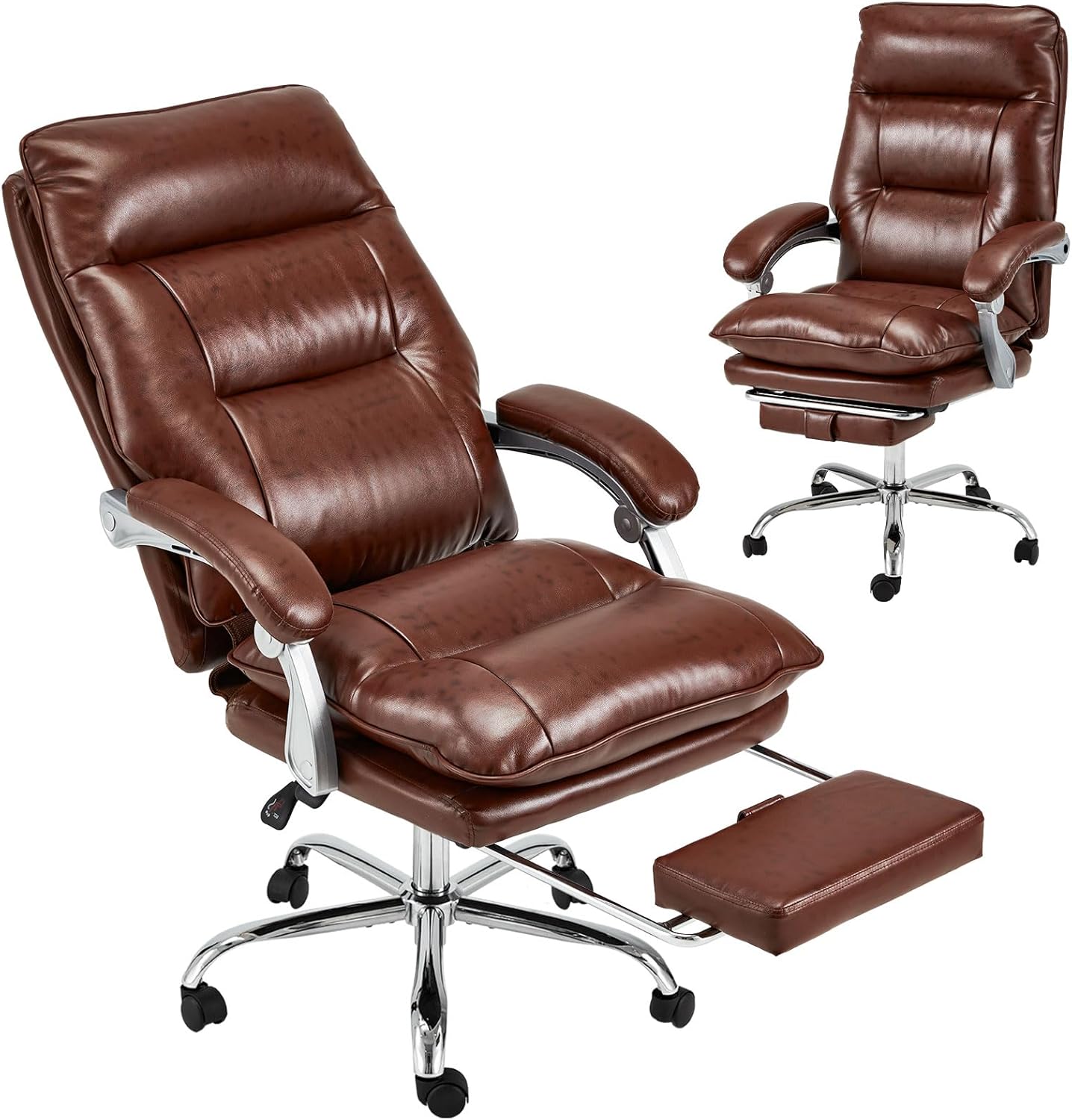 Executive Office Chair with Footrest Reclining Computer Gaming Chairs for Home Office Big and Tall Desk Chair Adjustable PU Leather Ergonomic Work Chair with Linkage Arm 350 LBS