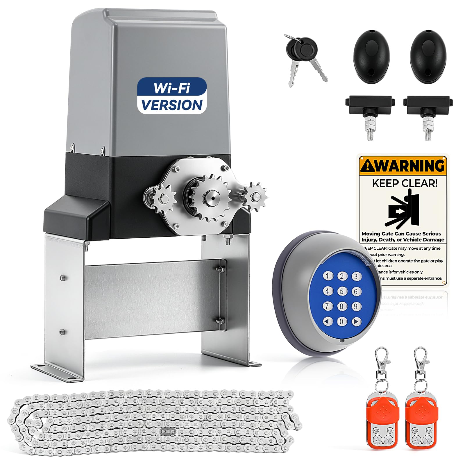 Photo 1 of ***HEAVILY USED AND MISSING PARTS***
Hanchen WiFi App, Remote, & Keypad Controls – 5300lb Heavy Duty Sliding Gate Opener, AC Powered No Solar Needed, Chain Drive, 1-5/8HP Motor, IR Sensor Kit for 40ft Gate