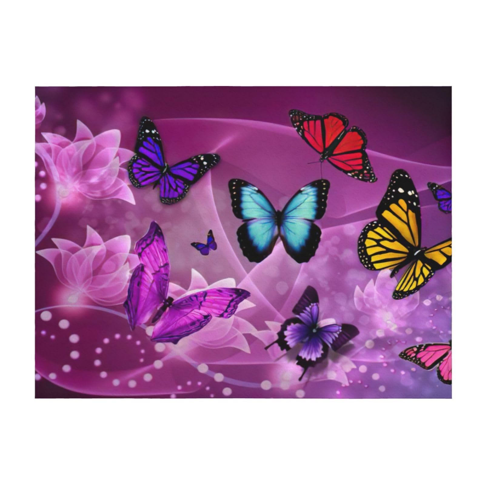 Couverture de lit EdWal en microfibre imprimé papillons violets légère et douce