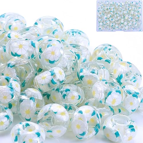 Miniatura 7 de AIPRIDY Cuentas de la suerte para niñas, cuentas de ámbar con agujeros grandes, cuentas espaciadoras europeas para manualidades, pulseras y