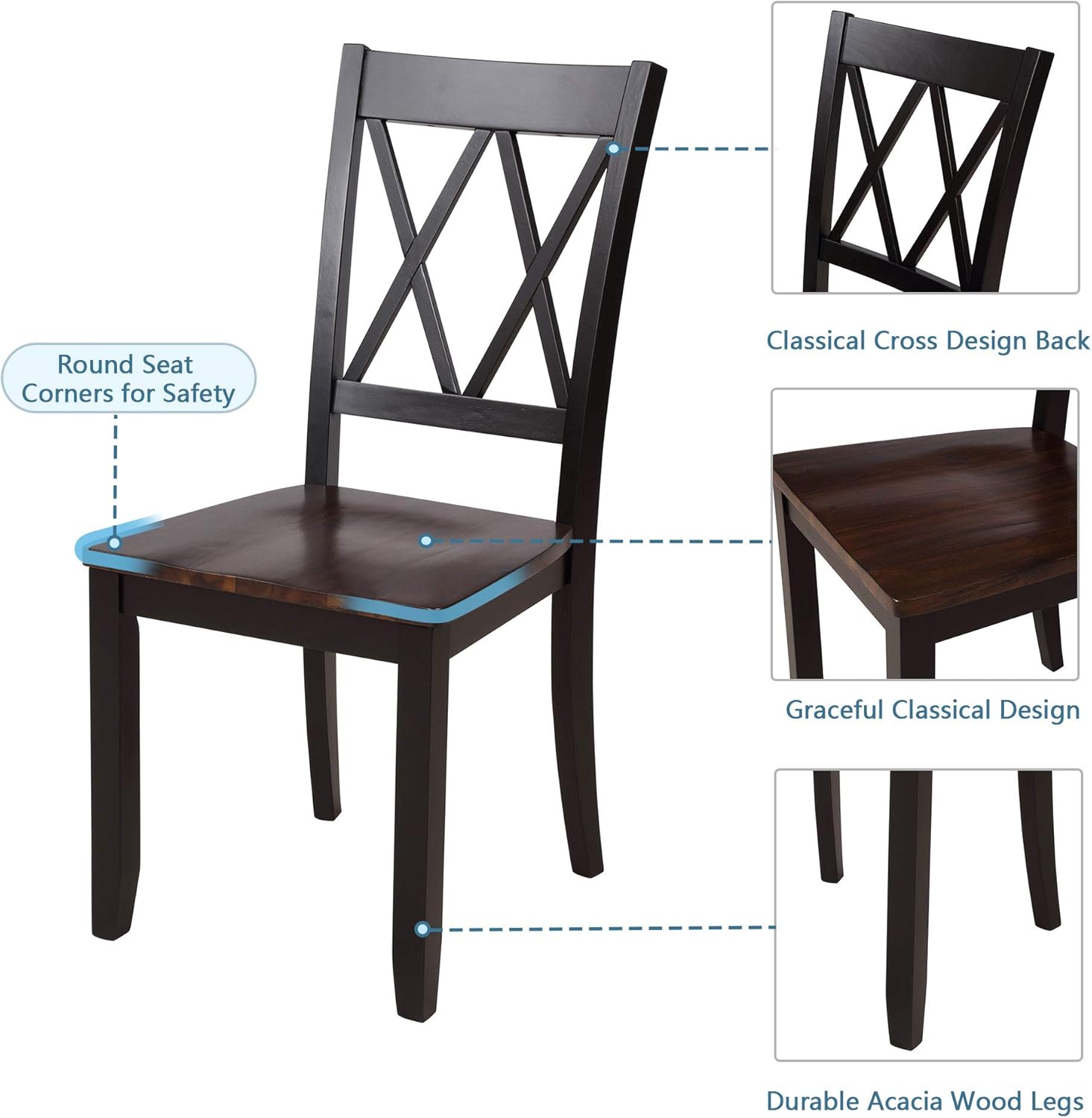 Merax 5-Piece Rectangular Wood Table Set with 4 Chairs for Kitchen and Dining Room, Black+Cherry - Table & Chair Sets