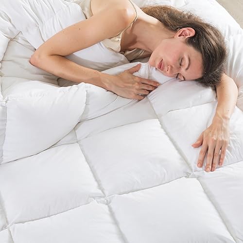 Miniatura 6 de BedTreat Edredón de plumas de ganso tamaño Queen, edredón de lujo para todas las estaciones, edredón de edredón de calidez media, funda 100% algodón
