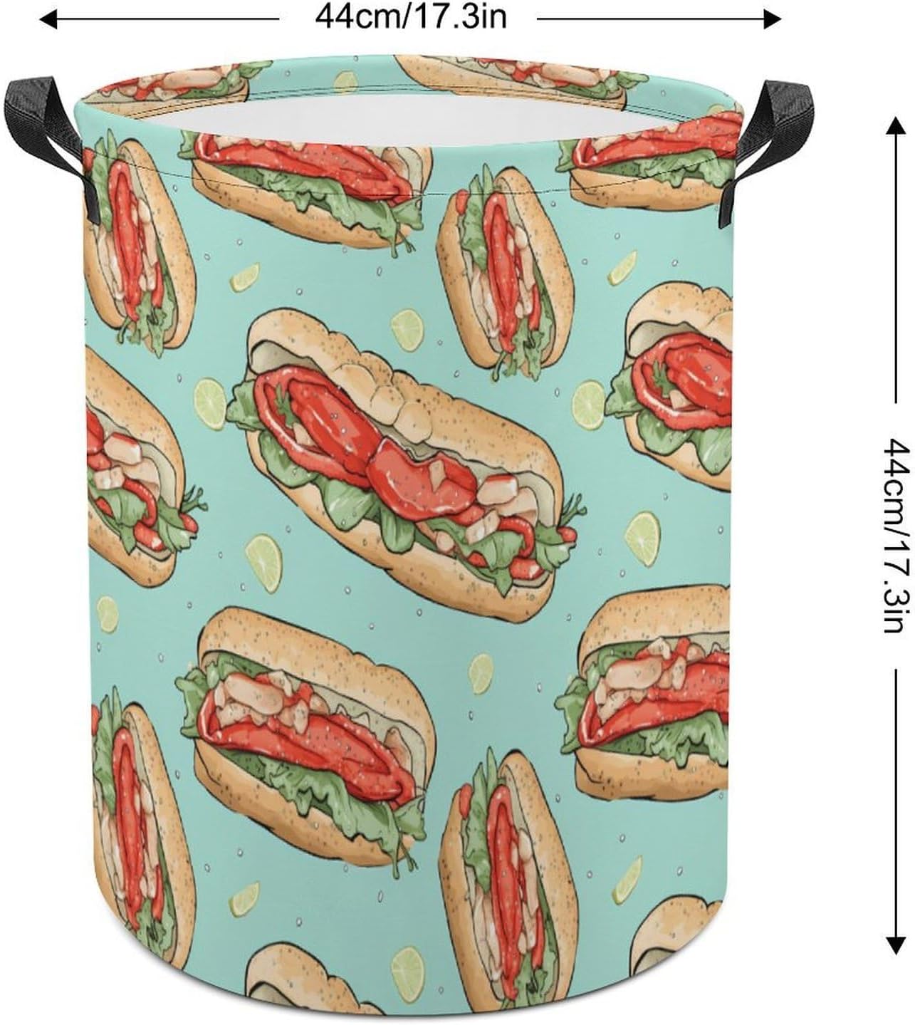 Lobster Roll Novelty Collapsible Laundry Baskets Waterproof Clothes Hamper Storage Bins with Handles 13.8"x13.8"x17.3" 17.3"x17.3"x17.3"