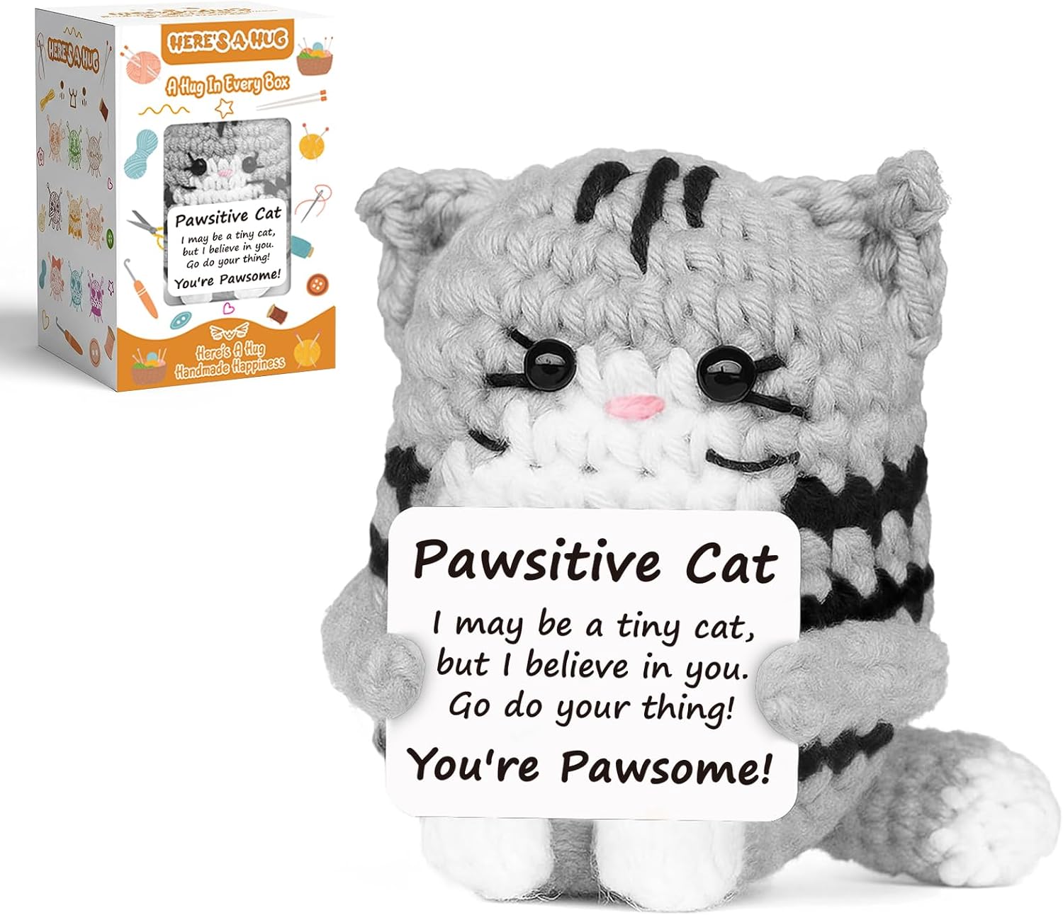 Happy Purr-thday - Happy Birthday Gifts for Women, Men, Mom, Dad, Friend, Unique Crochet Cat Gift Card - Cute Easter Basket Stuffers for Daughter, Son